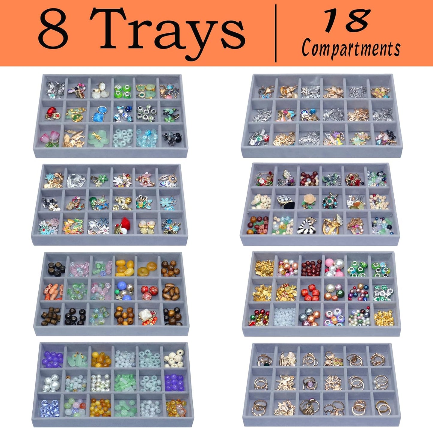 X-Large Jewelrys Tray for Drawer 8 Pack Earring Organizer Stackable Velvet Jewelry Organizer Dresser Rings Studs Earring Holder