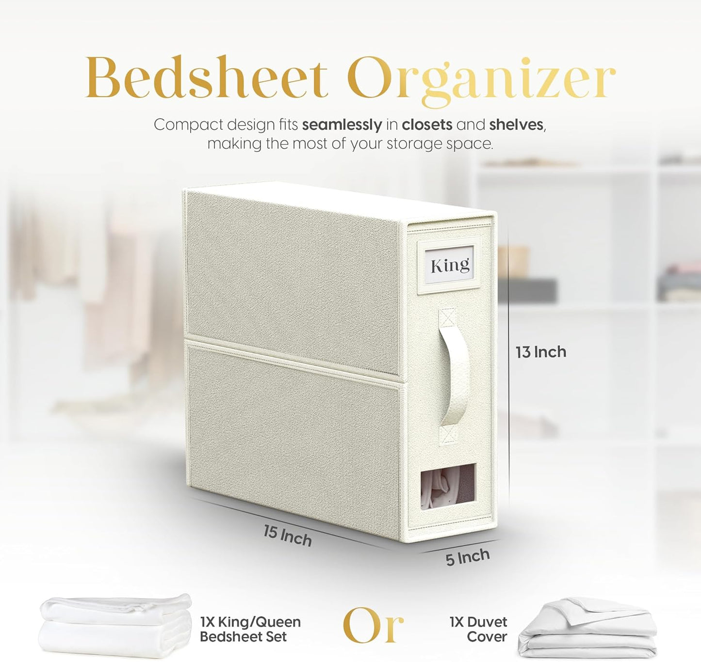 Sheet Organizers and Storage – 4 Pack Bed Sheet Organizer for Queen & King Size, Foldable Linen Closet Storage for Bedding, Duvet Covers, and Pillowcases