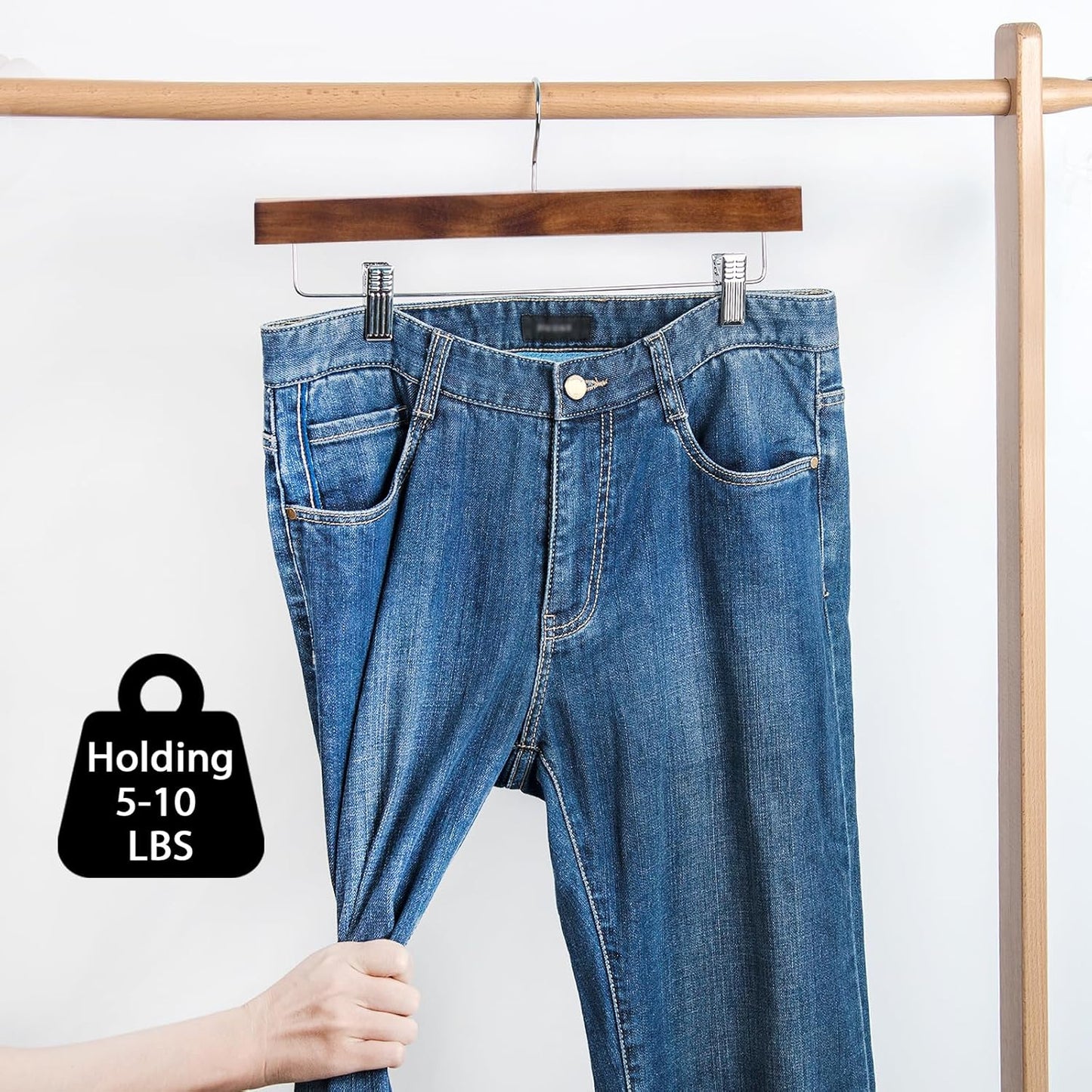 Nature Smile Deluxe Wooden Pants Hangers,Solid Lotus Wood Jeans Skirt Hanger with Clips Anti-Rust Hook Pack of 28(Retro)