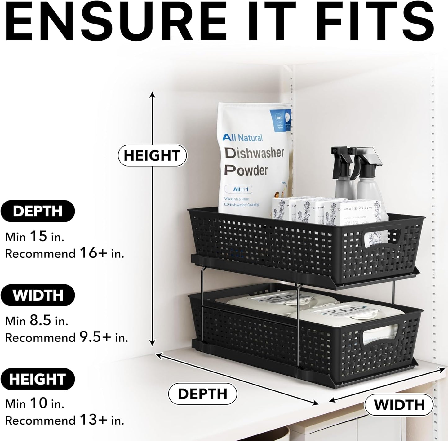 Simple Houseware 2 Tier Bathroom Organizer Tray Pull-Out Sliding Drawer, Under Sink Storage, Black