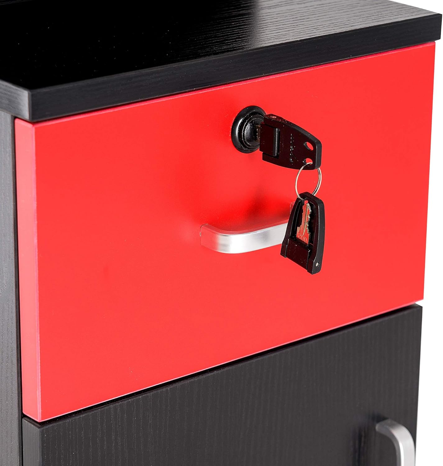 BarberPub Locking Wall Mount Hair Styling Barber Station Drawer Storage Beauty Salon Spa Equipment for Barber Salon 3036-1 (Black&Red)