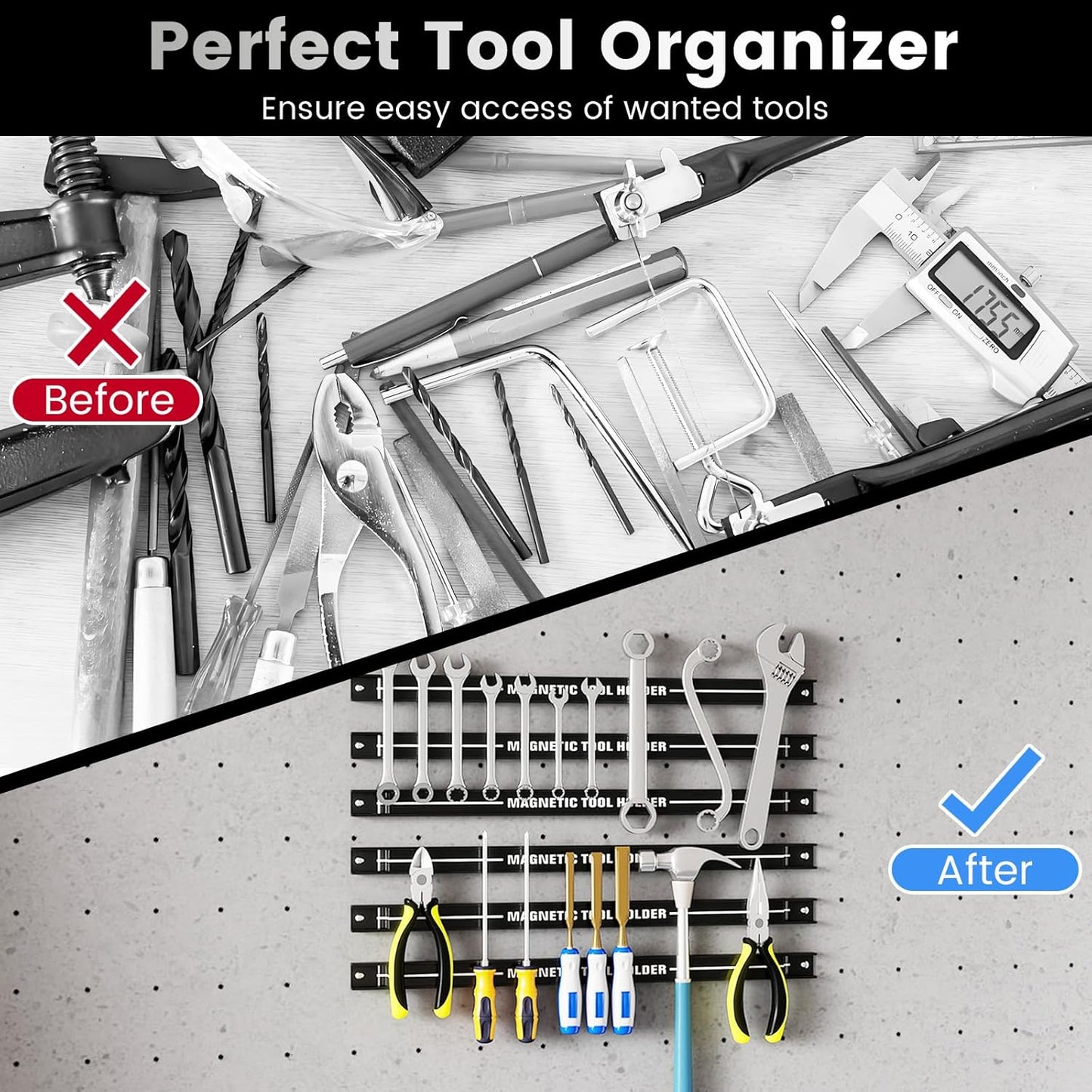 Goplus 6PCS 18" Magnetic Tool Holder, Wall Mounted 176LBS Capacity Magnetic Tool Organizer, Heavy Duty Metal Tool Rack, Tool Magnet Bar, Magnetic Tool Holder Strip for Garage Workshop
