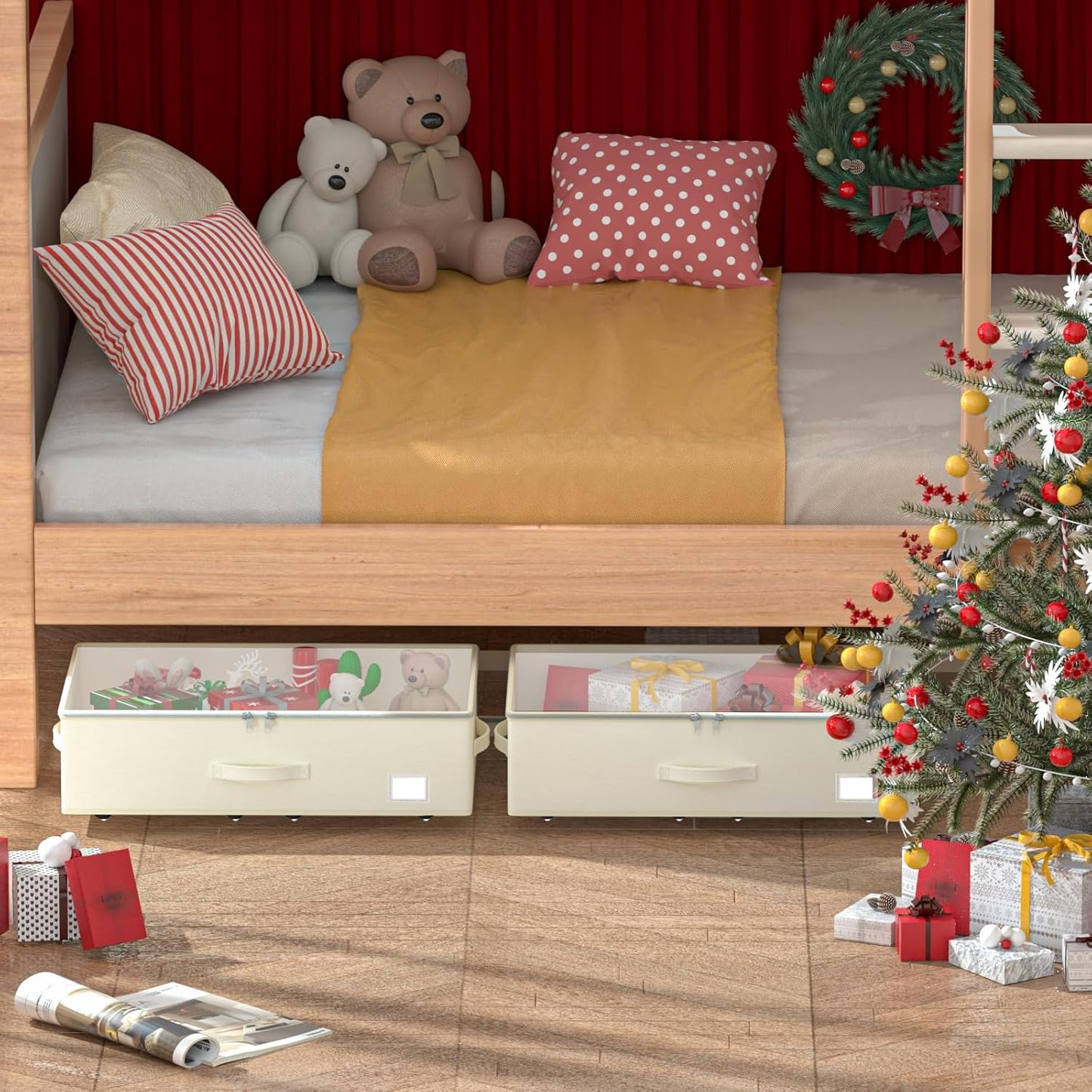 Under Bed Storage with Wheels, No Assemble Required 10 inches height Under Bed Storage bins,Large capacity Rolling Under bed Shoe Storage containers,dorm under bed storage drawers
