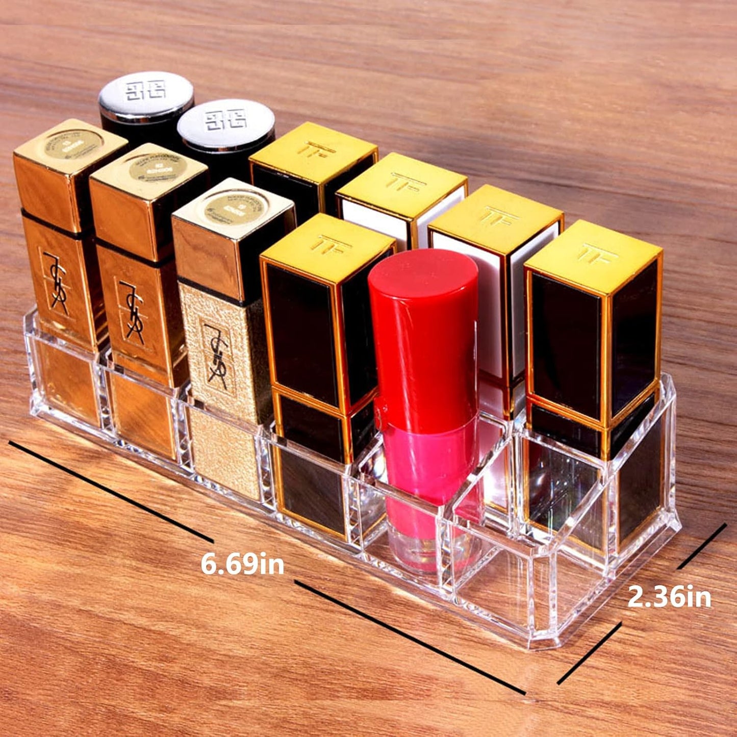 Lipstick Holder 12 Spaces Lipgloss Organizer, 2 Rows - Nail Polish Organizer Makeup Holder & Cosmetics Storage Display