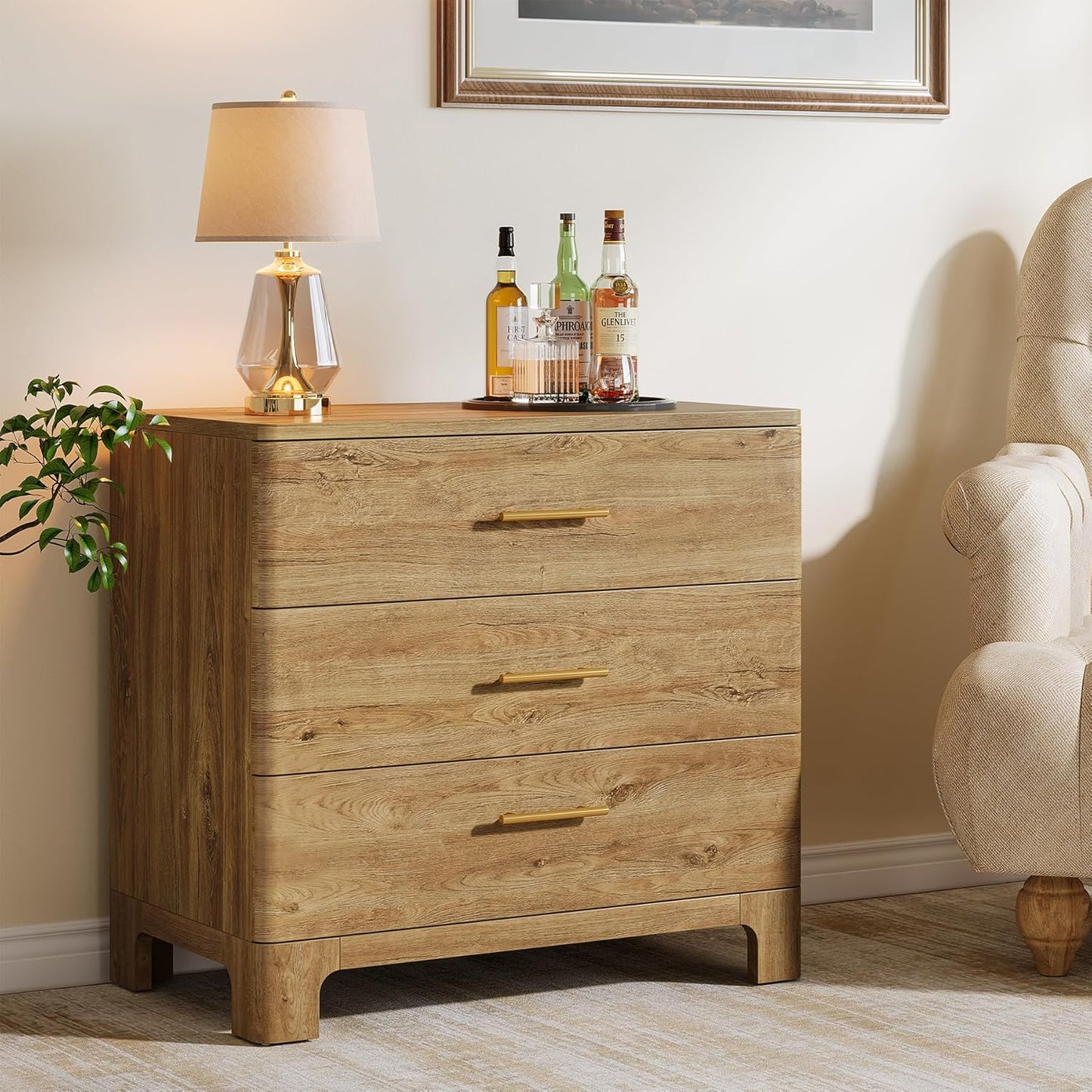 Tribesigns Extra Large Three Drawers Nightstands Set of 2, 31.5" Wooden Rustic Brown Bedside Table with Drawers Storage and Mental Handles for Bedroom, Easy Assembly (2)