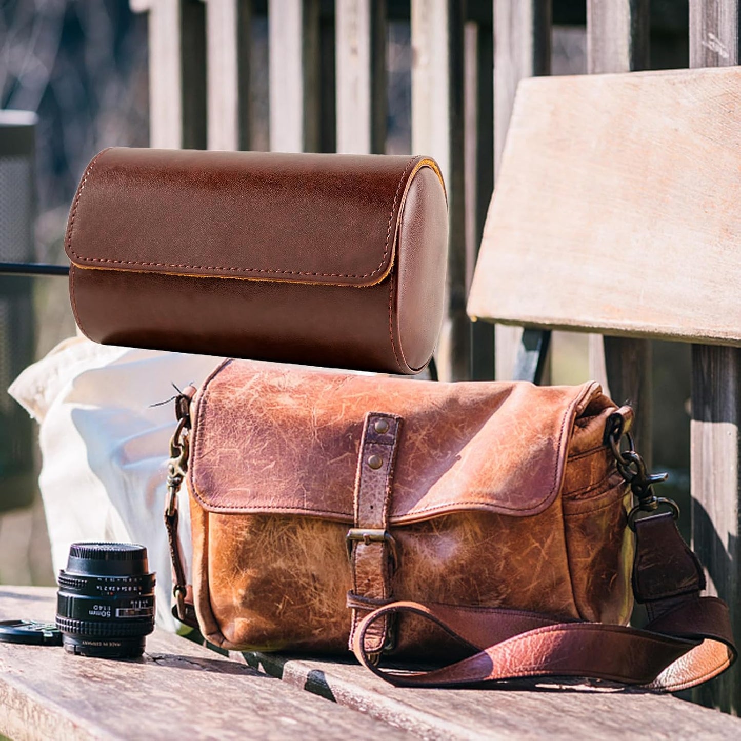 MR.OKAY 2 Watch Travel Case- Classic Leather Watch Case With Perfect Texture.Portable Watch Roll Or Organizer For Storage And Display. Luxury Gifts For Men, All Handmade by Artisans.
