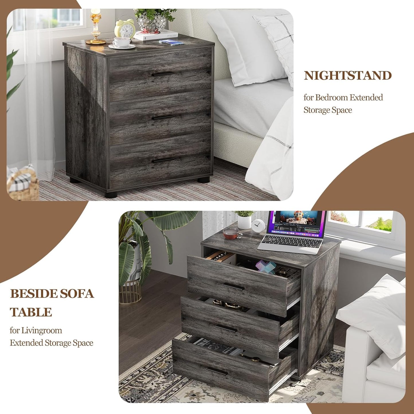 Aheaplus Closet Drawers Set of 2, Wood Closet Organizers and Storage with 3 Drawers, Closet Drawers Organizer System, Nightstands Bedside End Table with 3 Drawers Storage for Bedroom, Black Oak