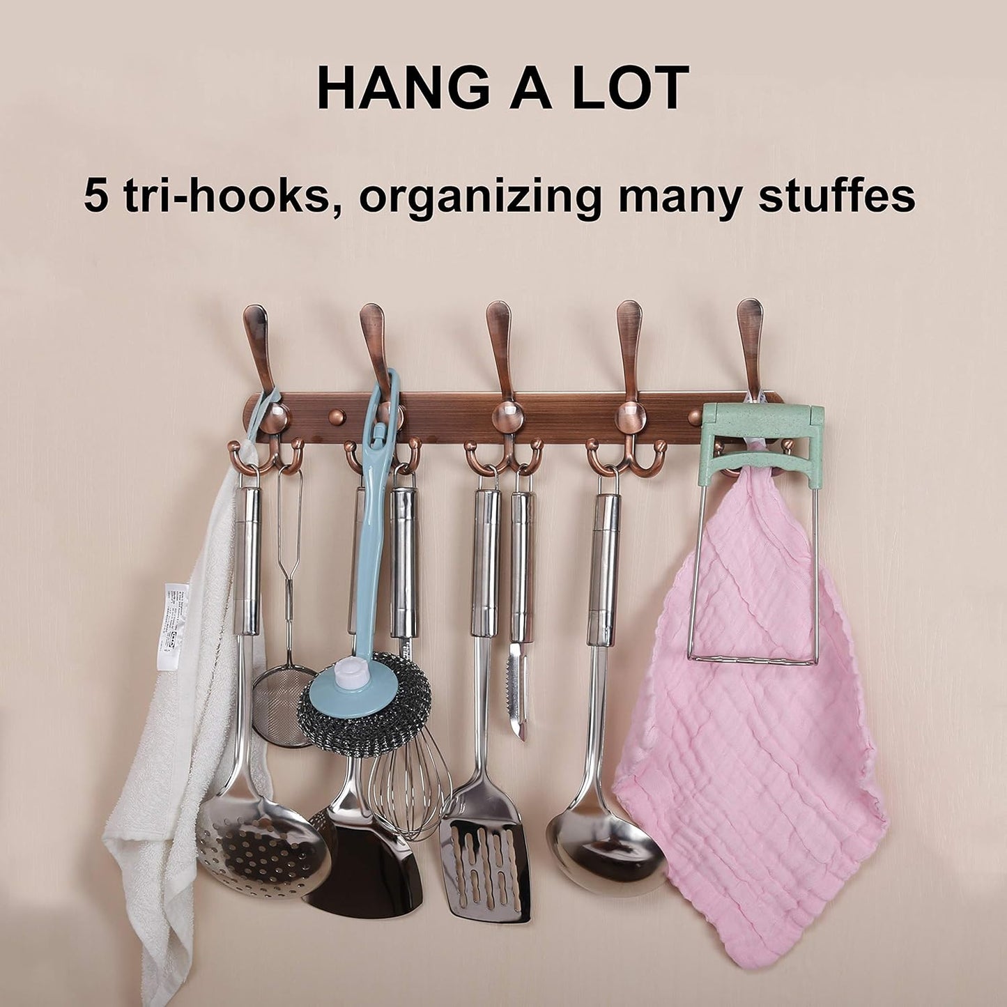 Dseap Coat Rack Wall Mounted - 5 Tri Hooks, Heavy Duty, Stainless Steel, Metal Coat Hook Rail for Coat Hat Towel Purse Robes Mudroom Bathroom Entryway,Chromed