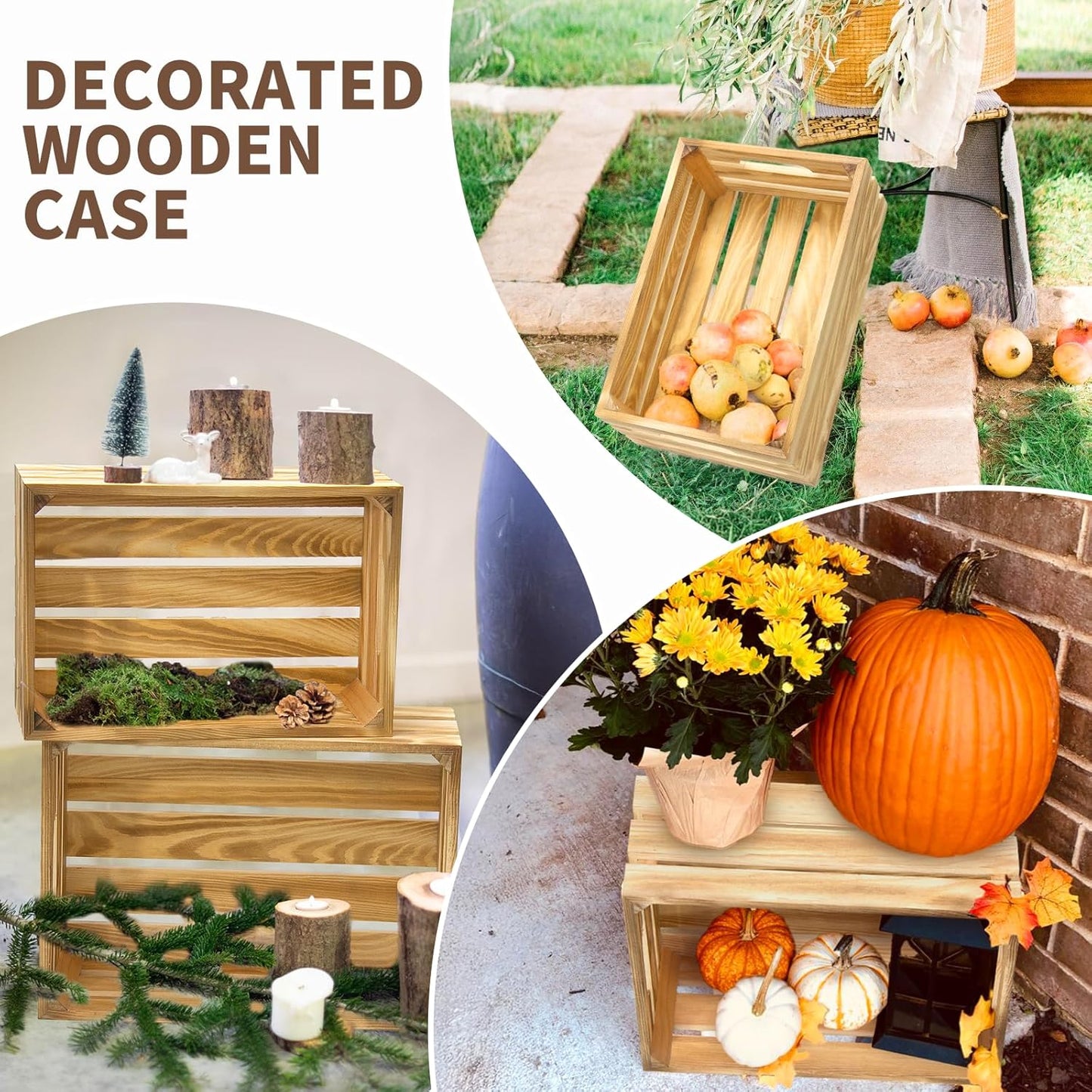Extra Large 6 Pcs Decorative Wood Crates for Display, Farmhouse Wooden Basket for Storage Container and Decorations, Rustic Nesting Crates Decor Boxes with Handle