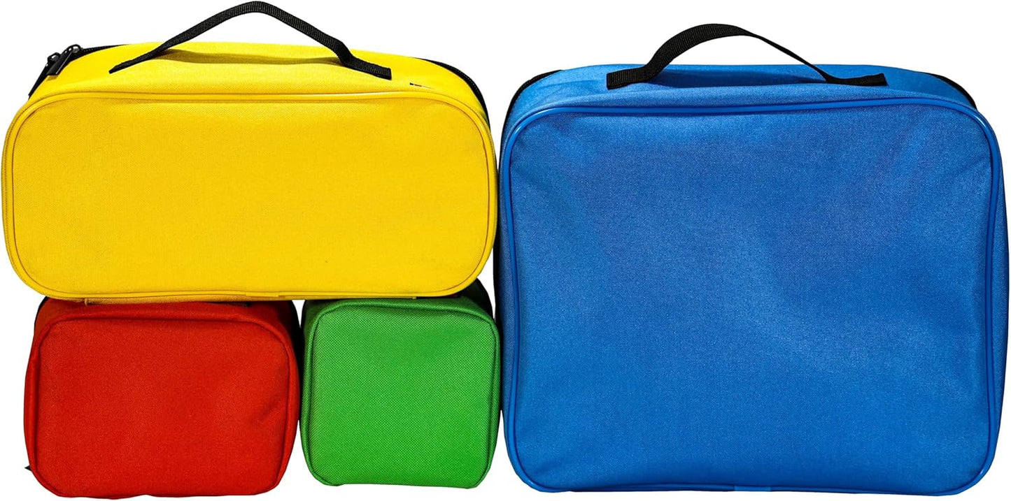 4-piece Kids Toy Storage Organizer Set Bag for Toy Building Bricks with See Through Clear TPU Top, Small Toy Packing Cube Bags, Clean Up Container case(blank pattern)