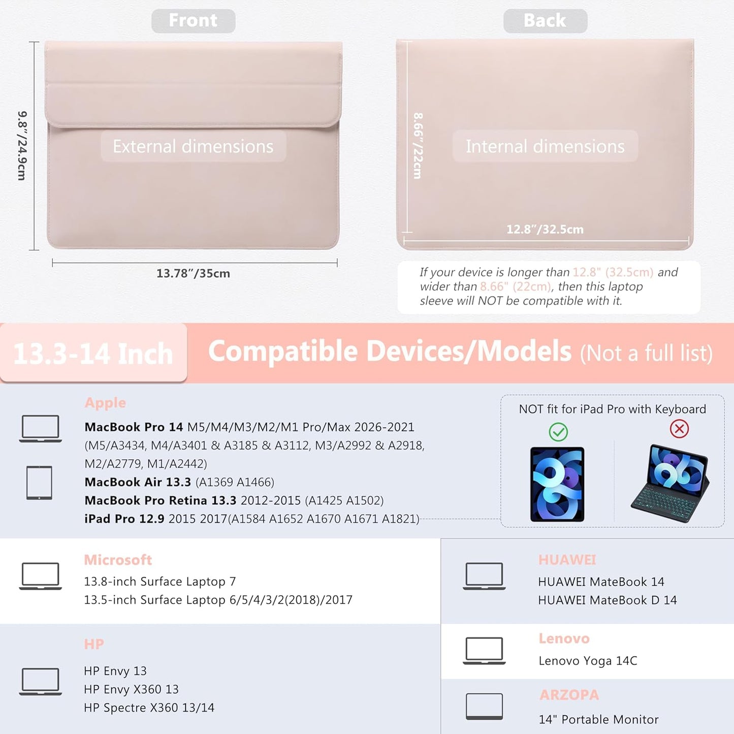 HYZUO 13.3-14 Inch Laptop Sleeve Case with Stand Feature for MacBook Pro 14 M5/M4/M3/M2/M1 2026-2021, MacBook Pro/Air 13.3, 13.5" 13.8" Surface Laptop, HP Spectre X360 13/14, Apricot