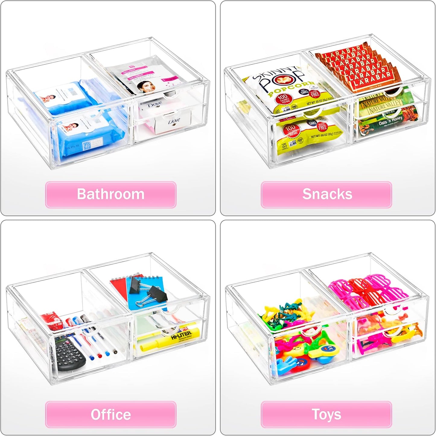 Sorbus Large Stackable Acrylic Drawers - 3 Clear Storage Drawers for Organizing Make up, Nail Polish, Hair Accessories, and Beauty Supplies - Makeup Organizer for Vanity, Bathroom Organizer Countertop