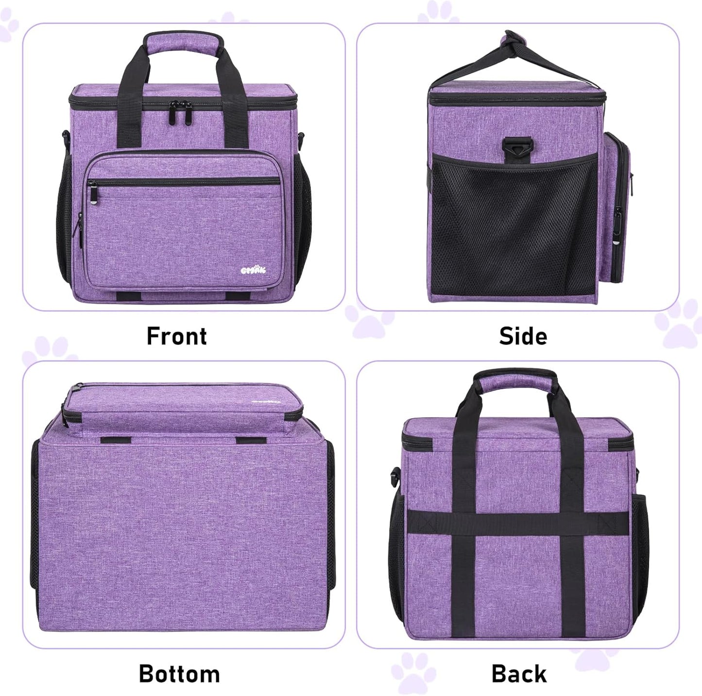GMAK Pet Grooming Bag, Dog Grooming Tote Bags Supplies Organizer Case Pets Tools Organizer Tote for Dog Cat Grooming Tool Kit, Clippers, Scissors and Accessories, Purple(Bag Only)