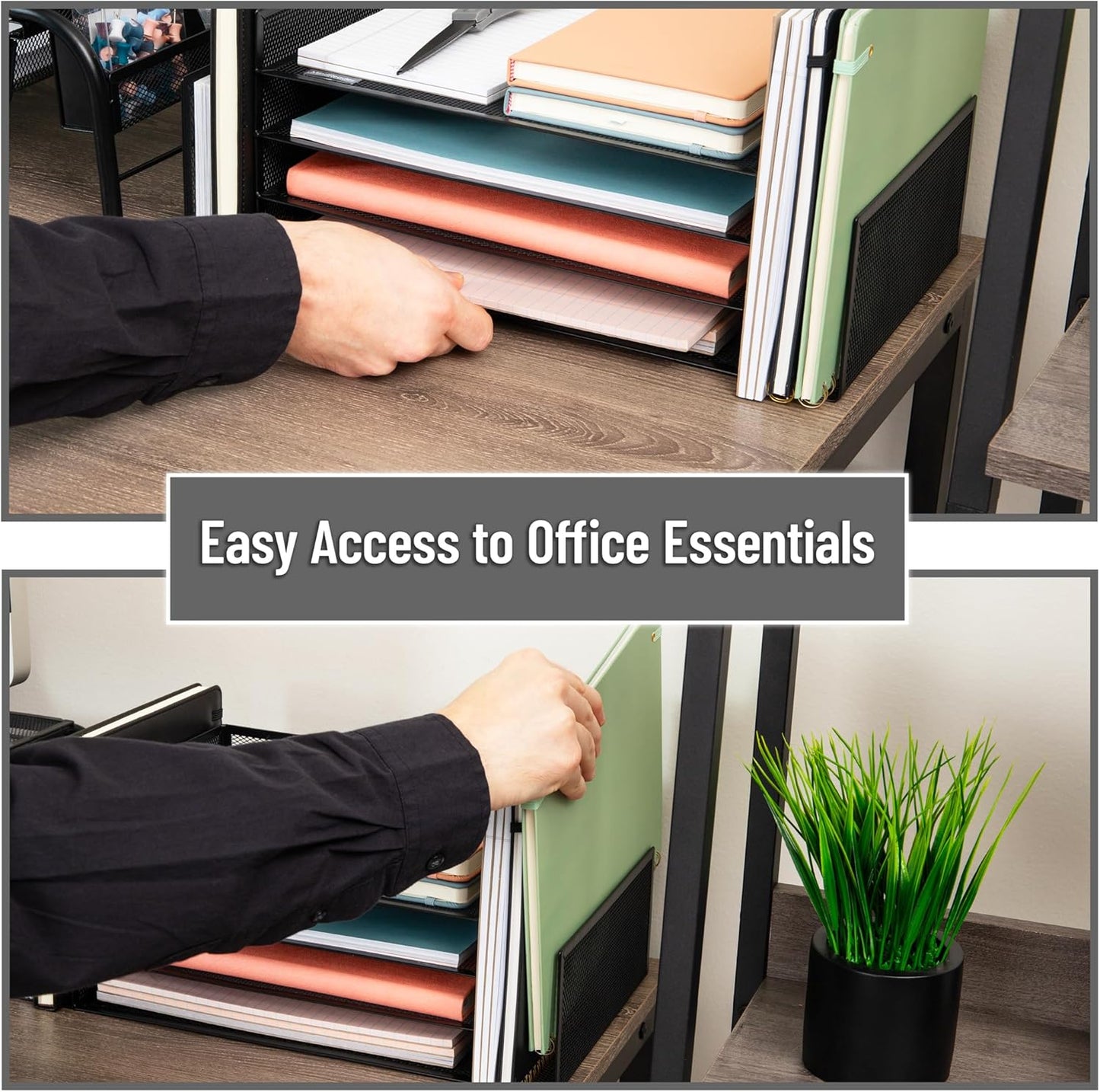 Mind Reader Desktop Organizer, File Storage, Paper Tray, Workspace, Office, Metal Mesh, 16.75"L x 9.15"W x 6"H, Black