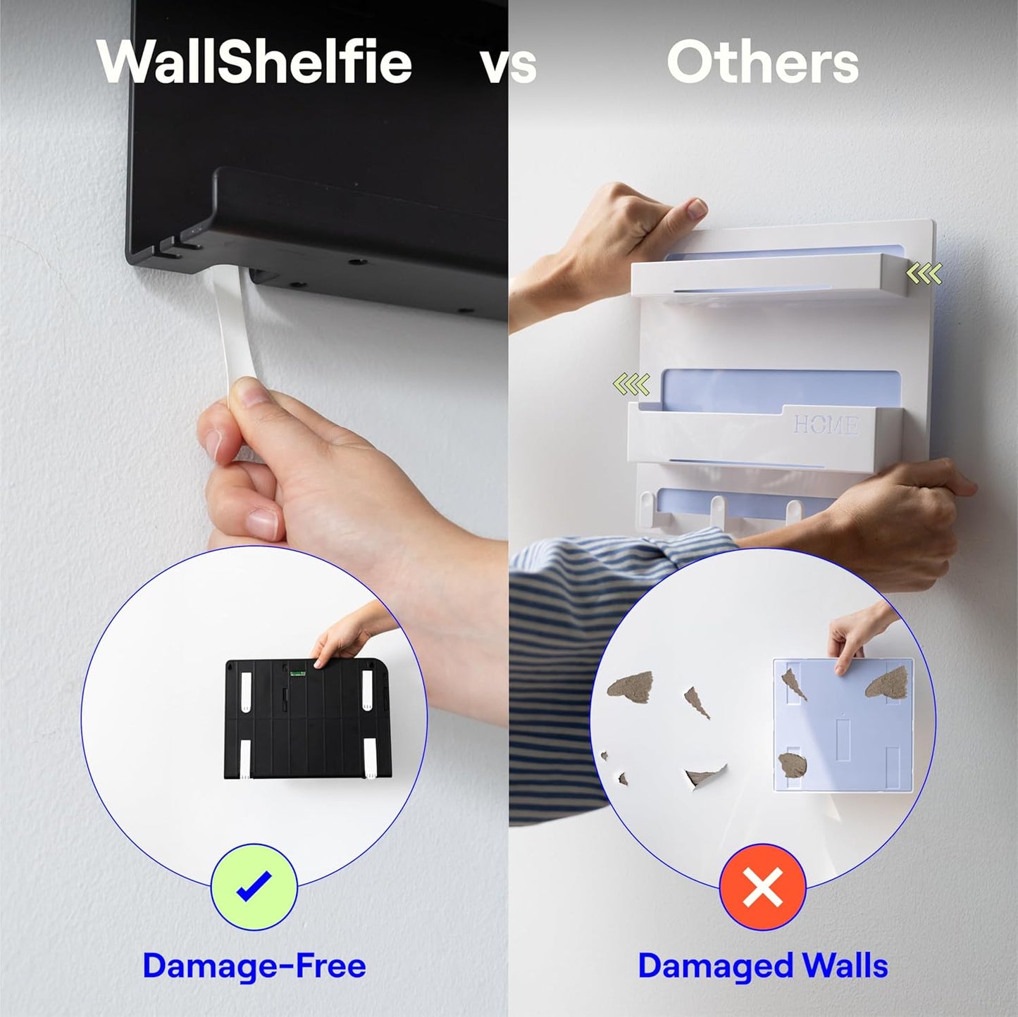 WallShelfie Bedside Wall Organizer & Bedside Shelf, Room Decor, Dorm Room Essential, Floating Bedside Shelf Wall Mount Organizer, Remote Control Holder, RV Accessories, Floating Shelves (White)
