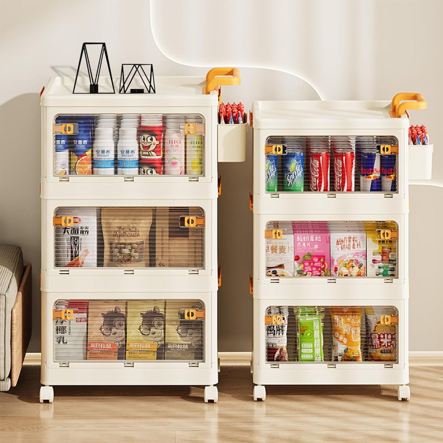 58 QT Storage Bins with Lids, Stackable Rolling Storage Cart with Clear Doors, 4 Tier Storage Cart on Wheels, Plastic Storage Containers for Home, Office, Kitchen, Bedroom, White