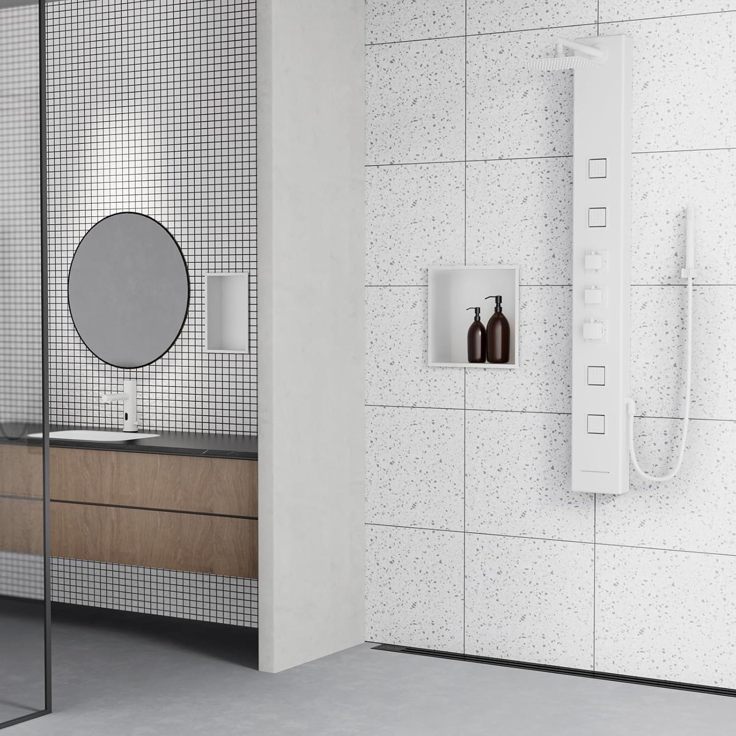 Achelous Stainless Steel Insert Shower Niche 12" X 6" NO Tile Needed, Bathroom Wall Niche Recessed Shower Shelf Organizer, Wall-inserted Niche Recessed Shower Caddy, Matte White