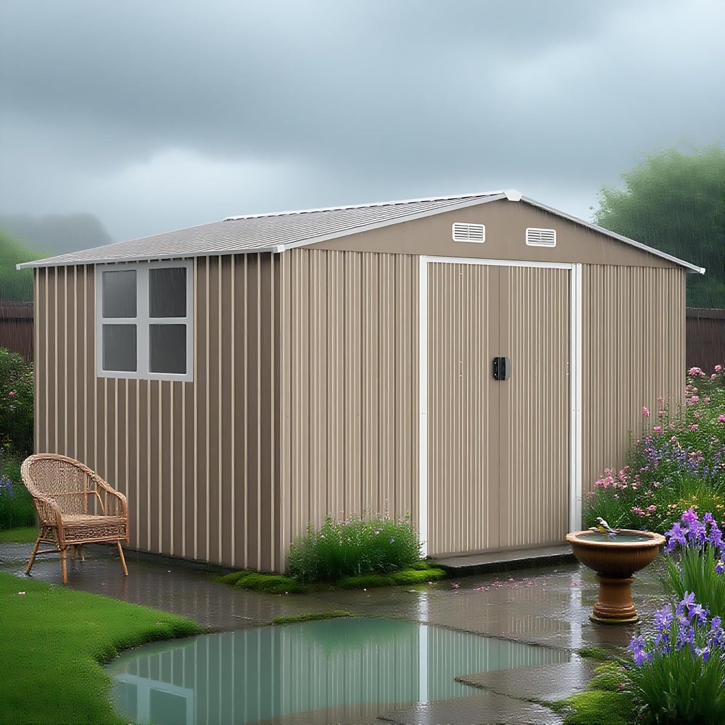 10FT x 8FT Metal Outdoor Storage Shed,Garden Sheds & Outdoor Storage w/Lockable Sliding Doors & Air Vent,Metal Shed for Backyard,Garden,Patio,Lawn
