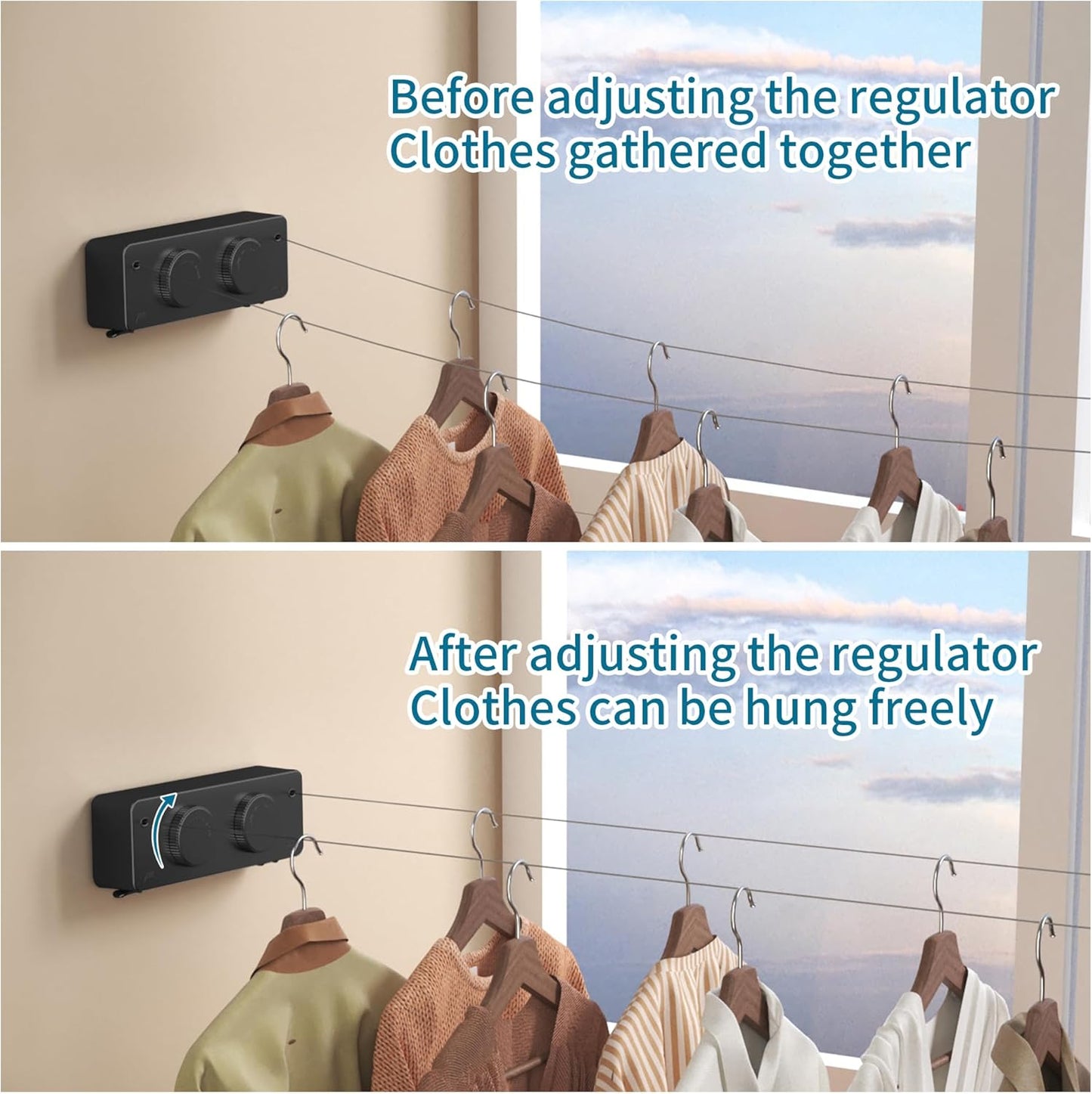 JOOM Retractable Clothesline Indoor Outdoor Clothes Line - Heavy Duty Clothes Drying Laundry Line - Wall Mounted Drying Rack - Air Dry Clothing Lock to Prevent Sagging (Two line,Black)
