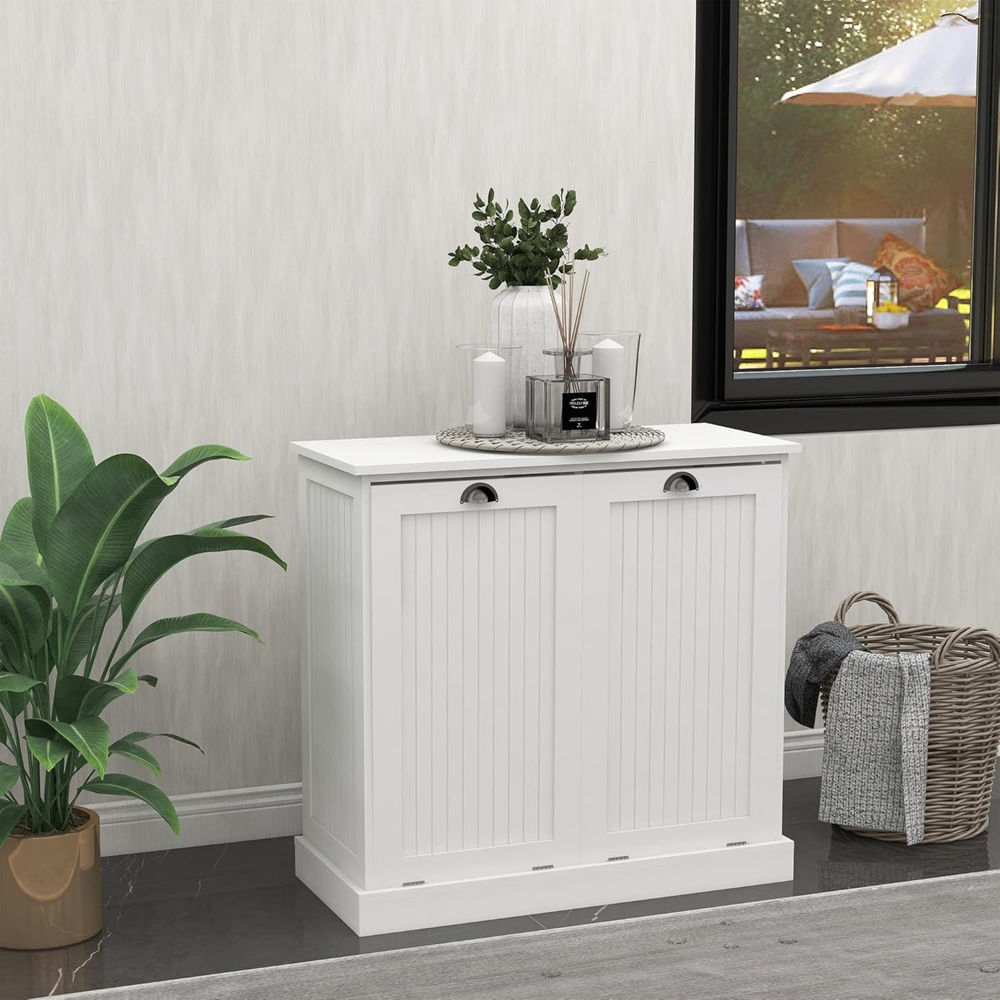 KEIKI Double Tilt-Out Laundry Hamper Cabinet with Removable Bags, Hidden Laundry Organizer for Bathroom or Laundry Room Cabinets, White