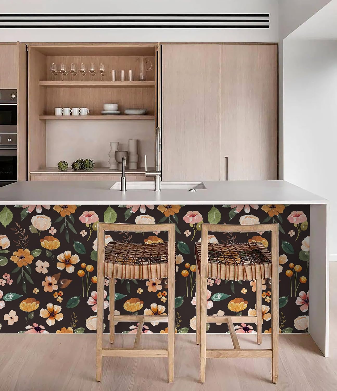 HAOKHOME Shelf Liner and Cabinet Liner Floral, Self-Adhesive Drawer Liners, Peel and Stick Contact Paper for Kitchen Cabinets and Cupboard, Non Slip Bathroom Drawers, Black 17.3in x 6.5ft