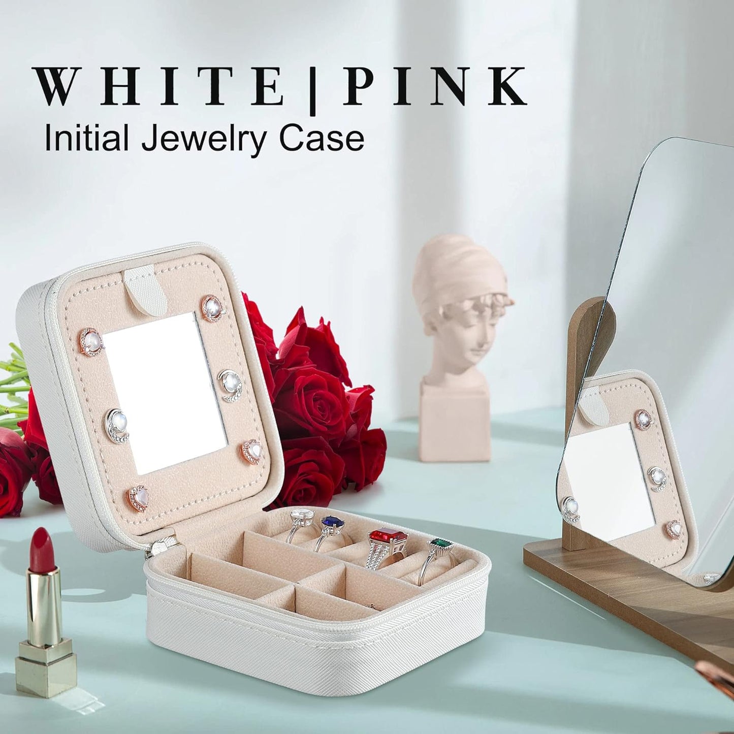Parima Jewelry Case for Women Girls, H Initial Jewelry Boxes | Small Jewelry Box | Jewelry Cases for Her | Travel Gifts for Women Girl - Letter H, White