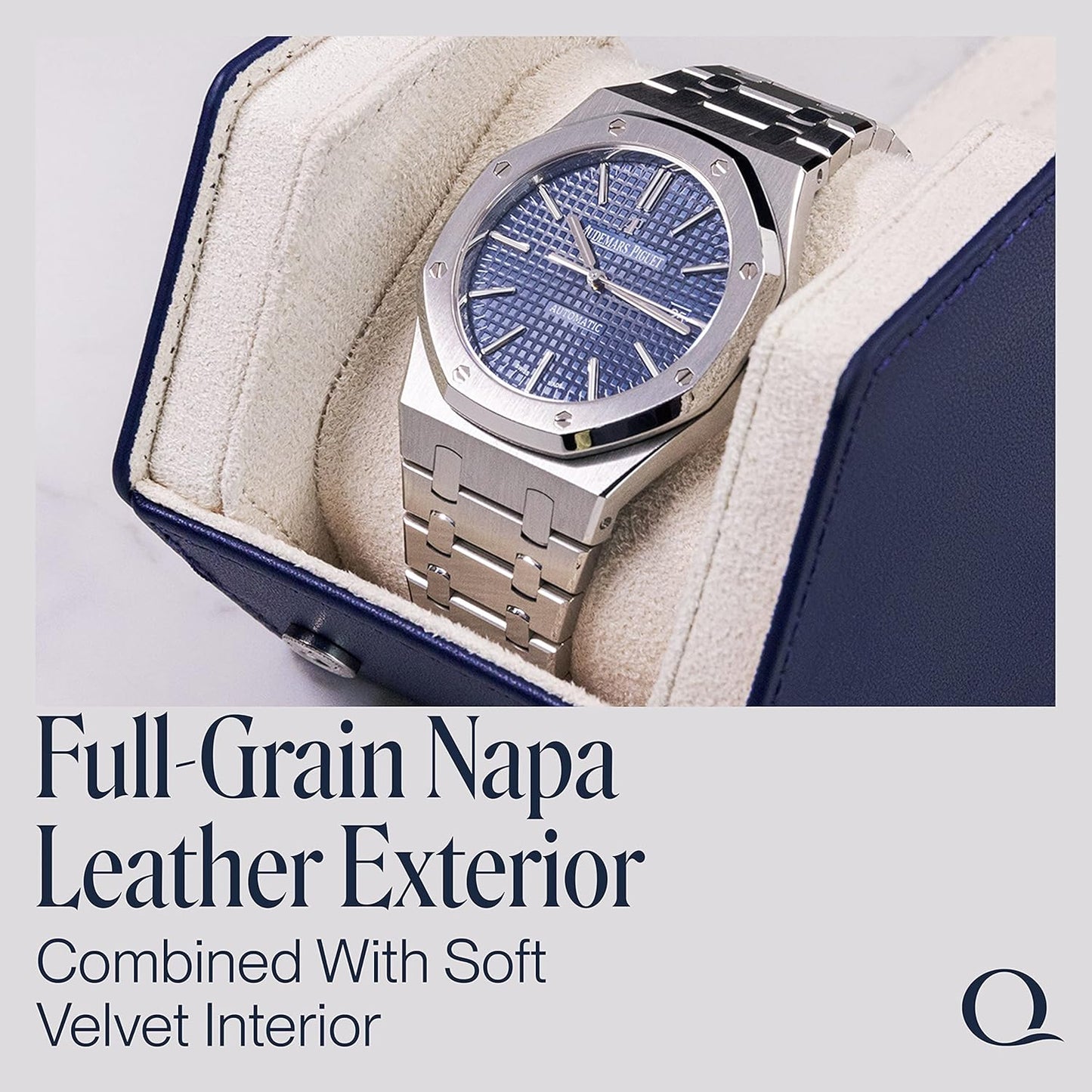 QWATCHBANDS Leather Watch Cases for Men - Hexagon Single & Double Watch Roll Travel Case - Genuine Napa Leather with Velvet Interior - Storage & Display Holder for 1 Watch or 2 Watches