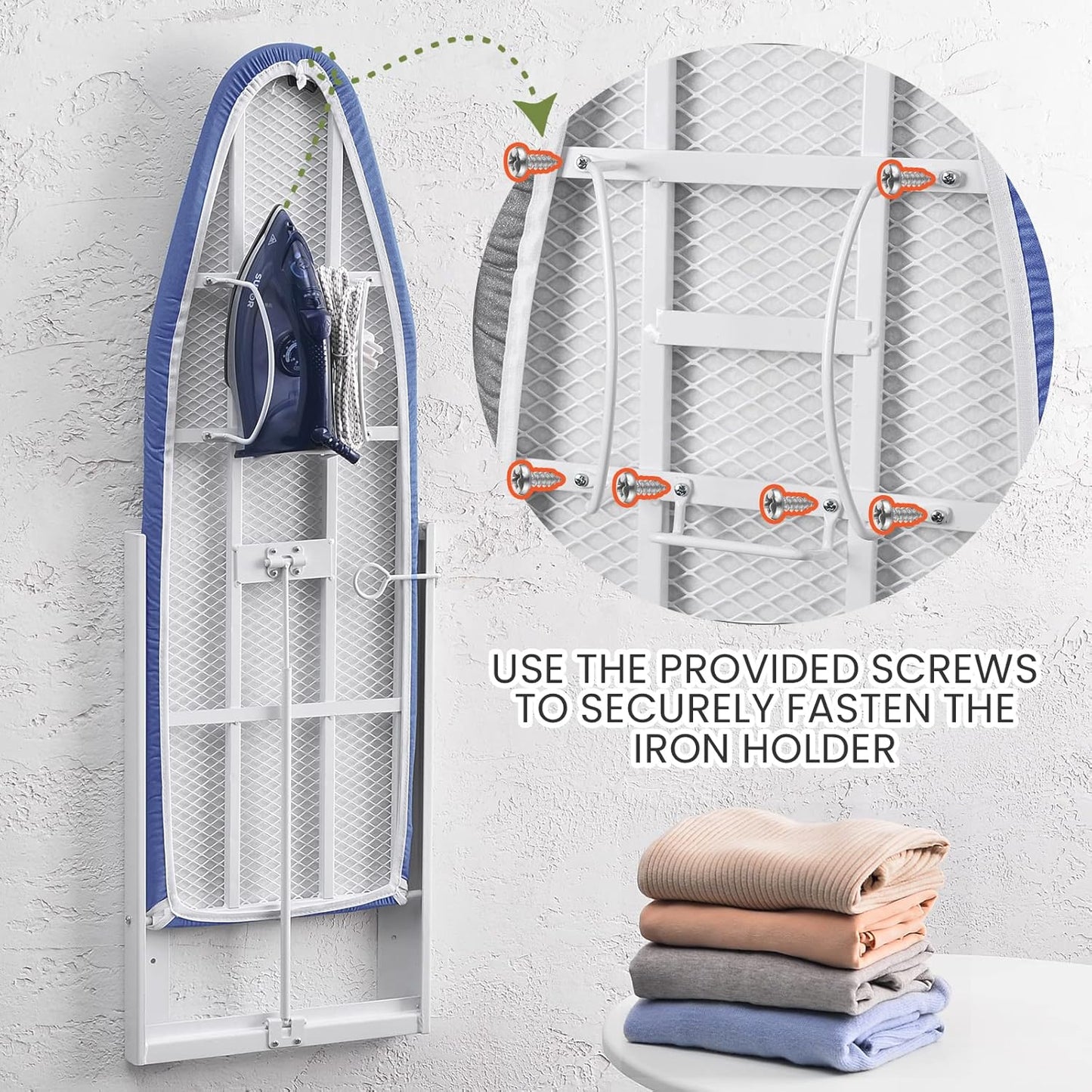 Xabitat Wall Mounted Ironing Board with Iron Holder, 36.2" X 12.2" Compact Mount Fold Down Iron Board for Small Spaces, Space Saving with Cotton Fabric Cover, White and Blue