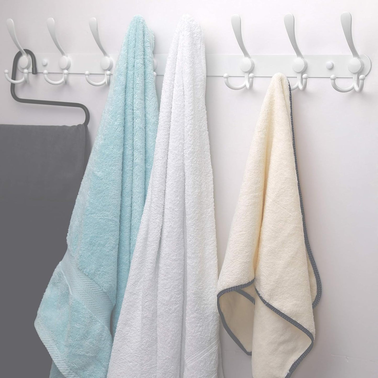 Dseap Coat Rack Wall Mount - 29.5” Long 8-Tri-Hooks Heavy Duty Coat Hanger Rail Wall Hooks for Hanging Coats Hats Clothing Clothes Purse Mudroom Entryway, White