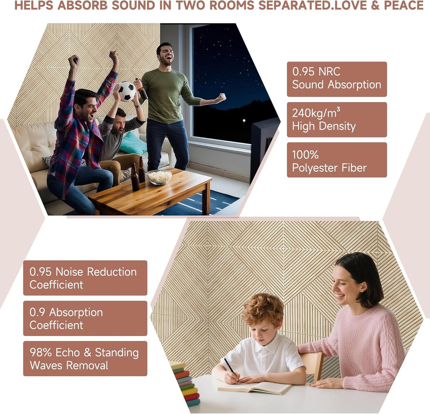 TO-TH Acoustic Panels for Wall and Ceiling - 6 Pack 2'x2'x0.4,Self-Adhesive 3D UV Printing Decorative Wall Panels with Wood Look,Rustic Oak