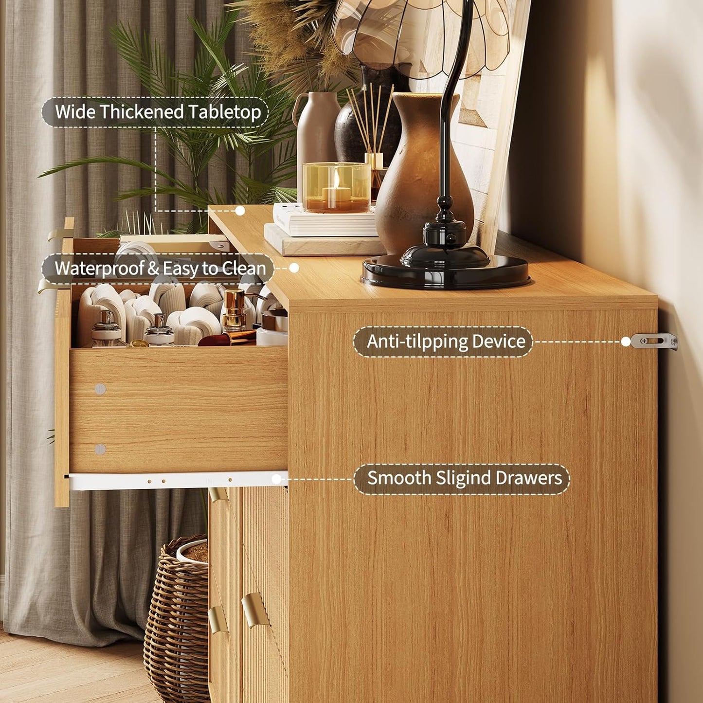 Garvee Fluted Dresser for Bedroom with 8 Drawers,55" Wide Modern Chest of Wooden Bedroom Chest with Metal Handle,Clothes Storage Organizer,Closet Dresser & TV Stand for Living Room,Hallway