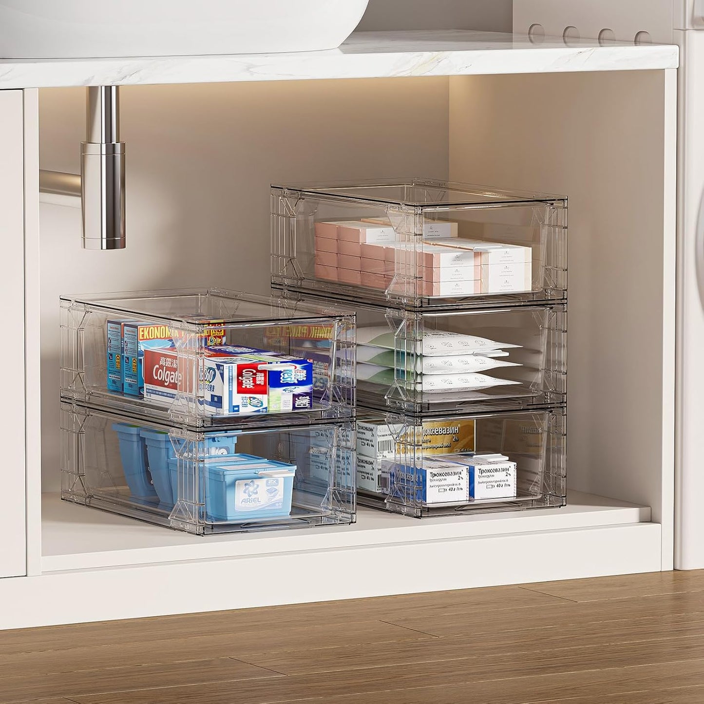 clear Drawer-Type Plastic Storage Box Bins Organizer,Family First Aid Kits Medicine cabinet Box Organizer,Closet ,Shelf,Ointments, Adhesive Bandages,Cosmetics,Office Items (clear, ZZ4L)