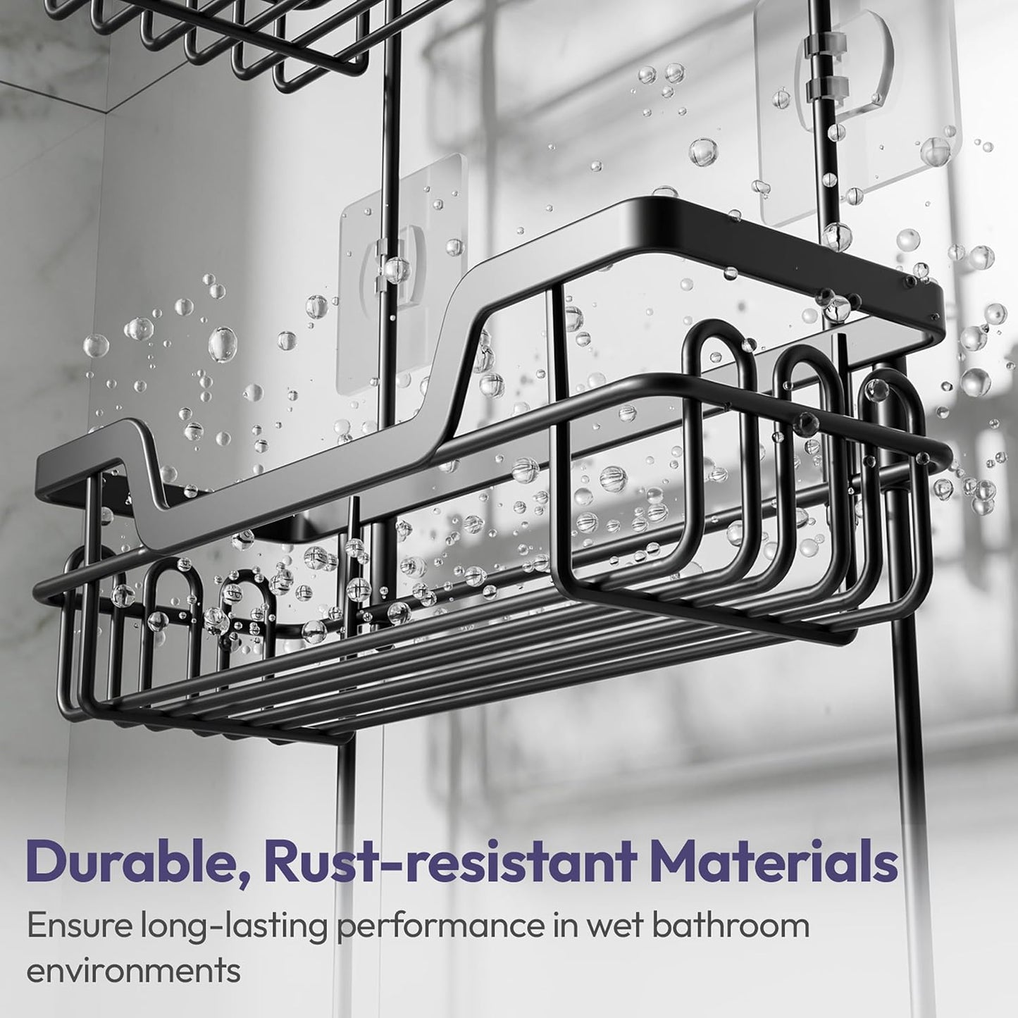 SWTYMIKI Bathroom Shower Caddy Hanging - 3 Tier Rustproof Over Shower Head Organizer, No Drilling Bathroom Shelf with 16 Hooks & Soap Holder, Anti-Swing Rack for Shampoo,Sponge,Towel, Black, Large