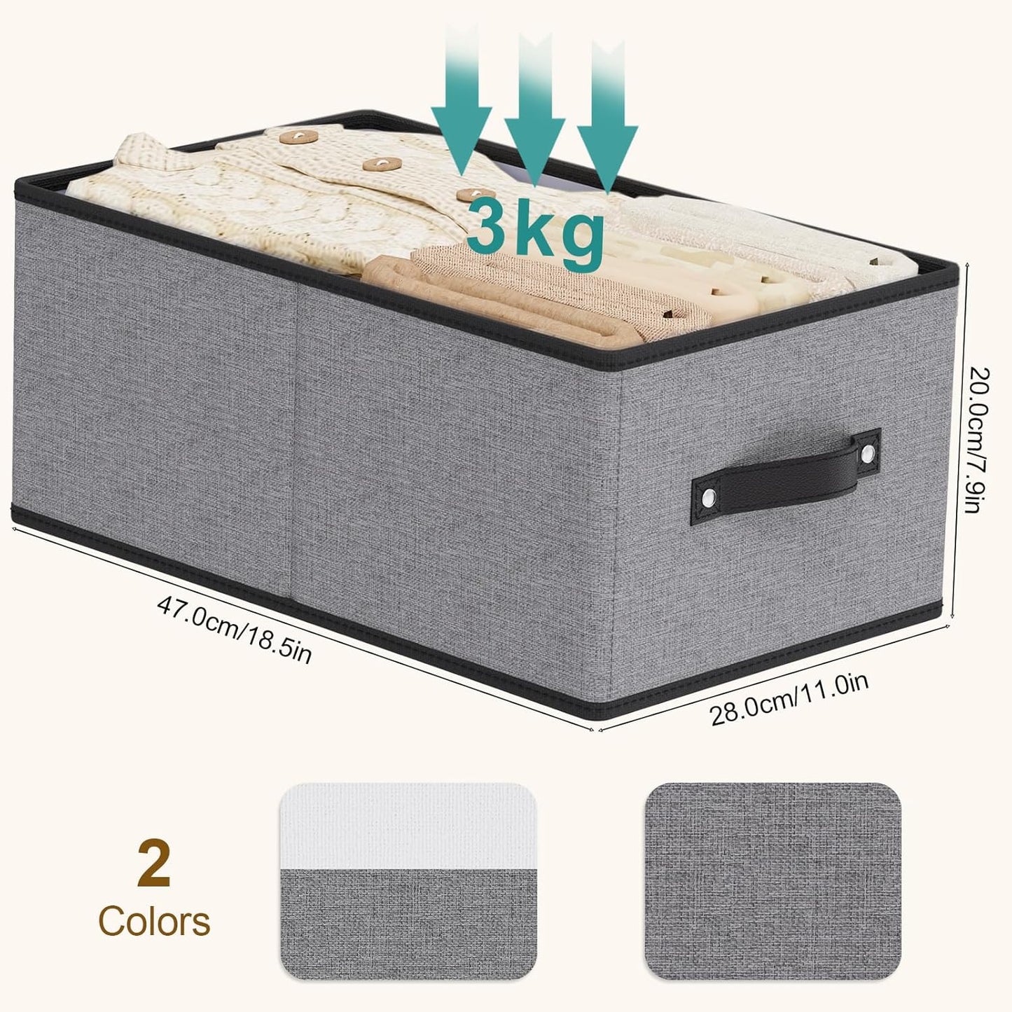 Foldable Storage Bins with Handles, Fabric Storage Cubes for Organizing, Decorative Linen Closet Organizers, 18.5 × 11 × 7.9 Inch, Gray, 4-Pack