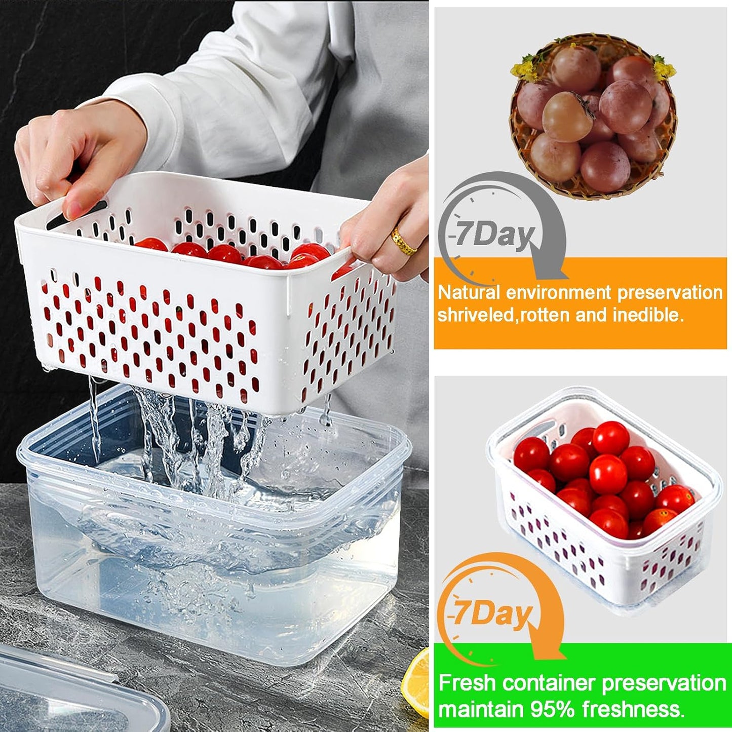 5 Pack Large Fruit Storage Containers for Fridge with vent holes and handle,Airtight Food Storage Containers Keep Fruits, Vegetables, Berry, Meat Fresh longer,BPA-free Fridge Storage Container