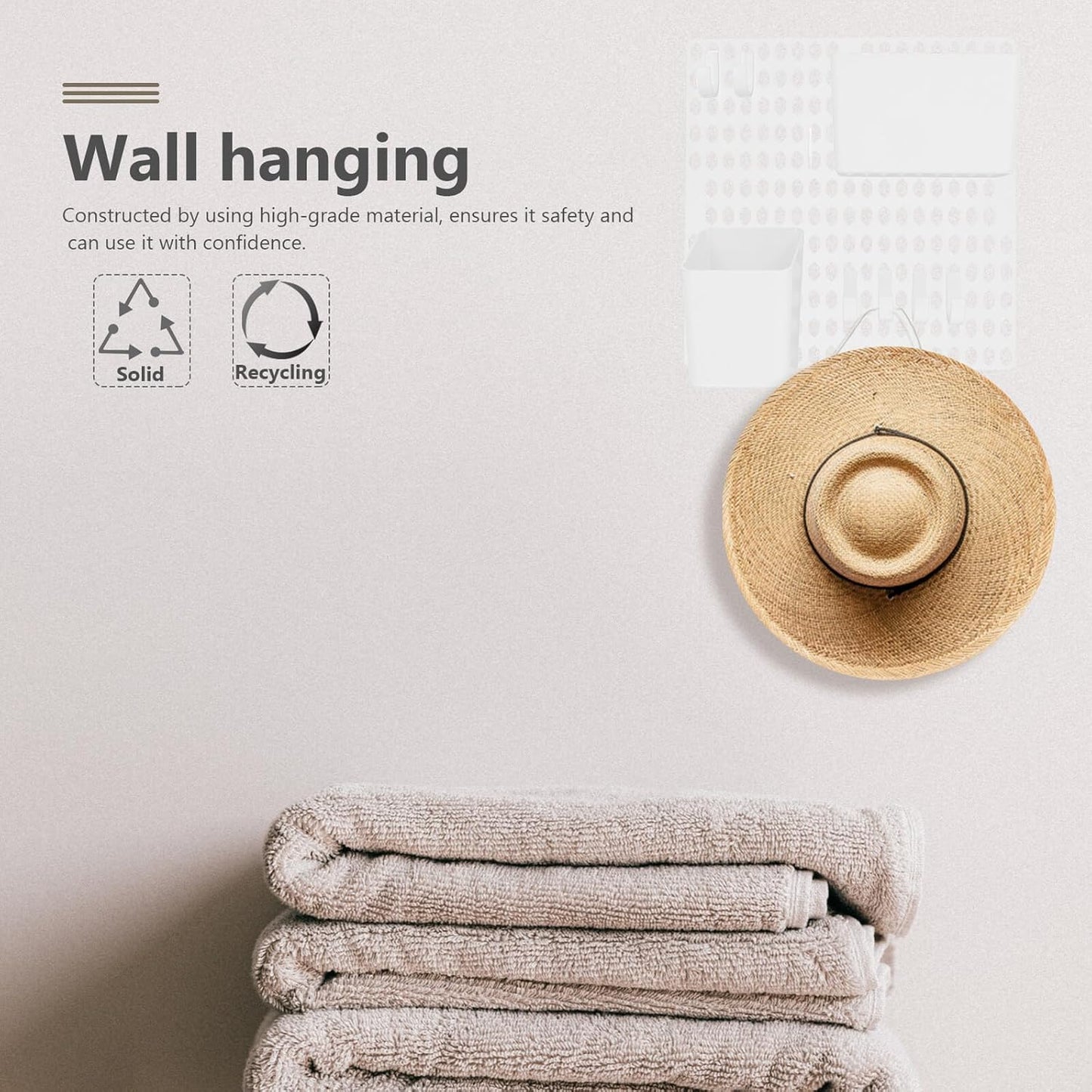 Punch Pegboard Shelf Display Wall Organizer Kit Plastic Lightweight Wall Pegboard Holder with DIY Combinations for Bedroom Bathroom Kitchen Storage Smooth Edges White
