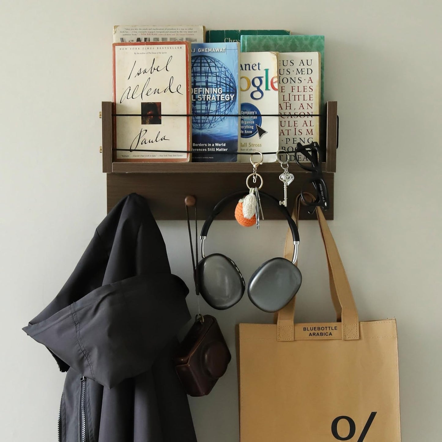 Entrance Coat Rack ,Coat Hooks, Wall-Mounted Wooden Hook Rack, Wall-Mounted Shelves are Very Suitable (Walnut Colored Finish-A)