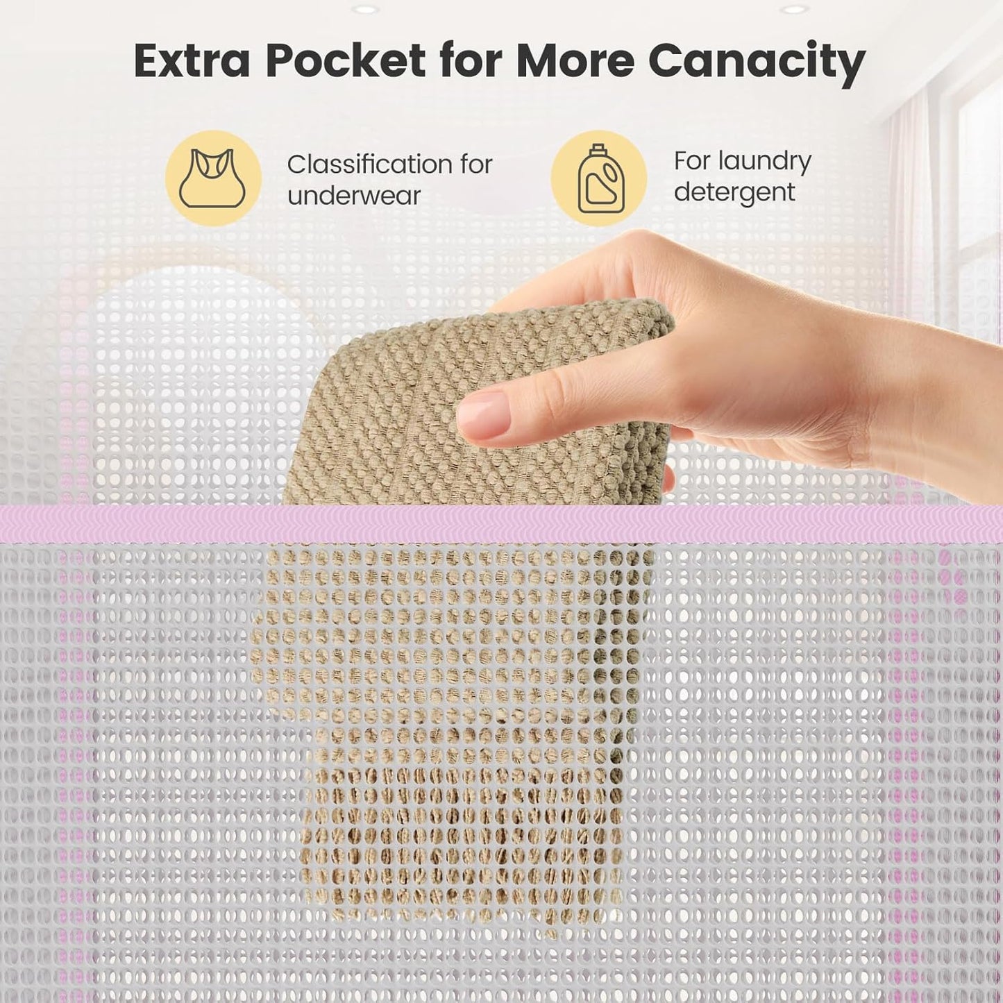 2 Pack Strong Mesh Pop-up Laundry Hamper, Quality Pop Up Hampers for Laundry with Durable Handles Solid Bottom High Carbon Steel Frame, Easy to Open and Fold Flat for Storage(Light Pink)