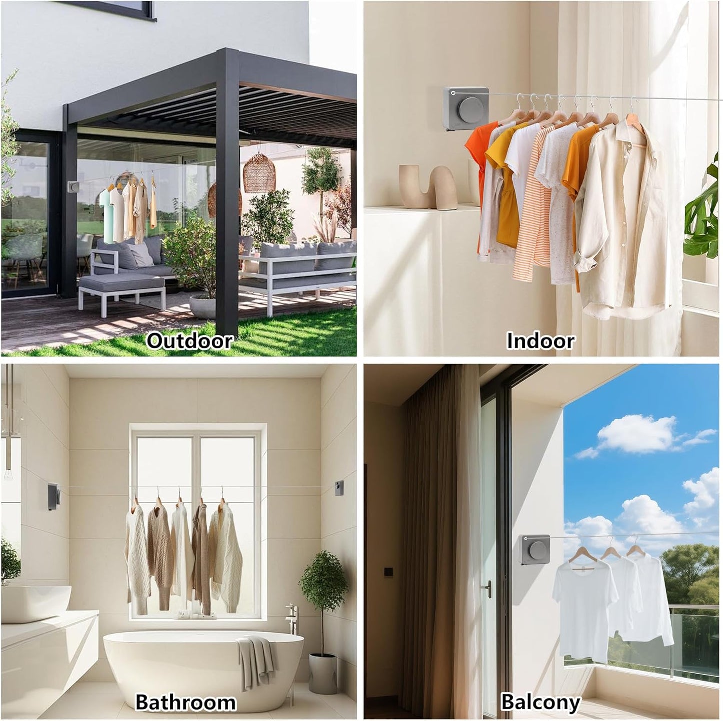 15.7Ft Retractable Clothesline Indoor an Anti-sag Retractable Clothesline Outdoor,Laundry Line Wall Mounted Stainless Steel Wire Laundry, with 12 Clip(Gray)