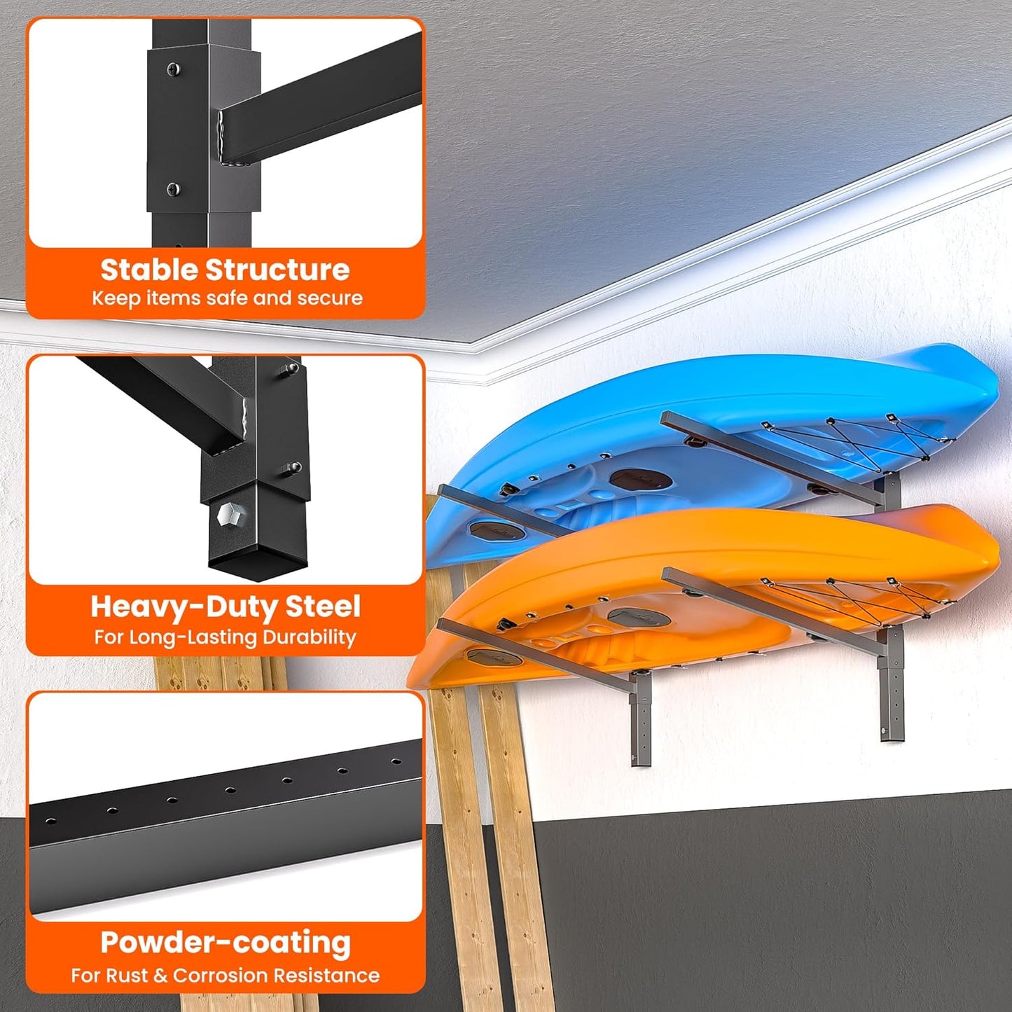 Ultrawall Kayak Storage Rack, Adjustable Wall Mounted Kayak Holder for Garage, Heavy Duty Kayak Hanger for Canoe, Paddleboard, Indoor & Outdoor Use