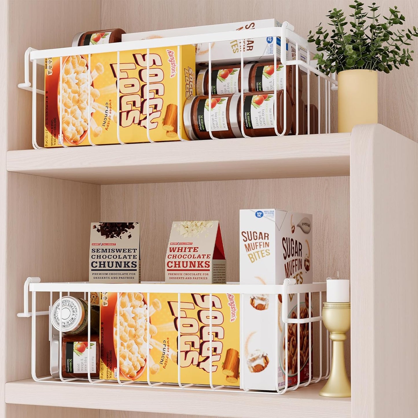 3 Pack Stackable Wire Storage Baskets With Tag, Freezer Organizer Bins for Most 7 Cu.FT Freezer Sort Frozen Meats, Deep Freezer Organizer Bins with Handle Add Space Easy Reach, White