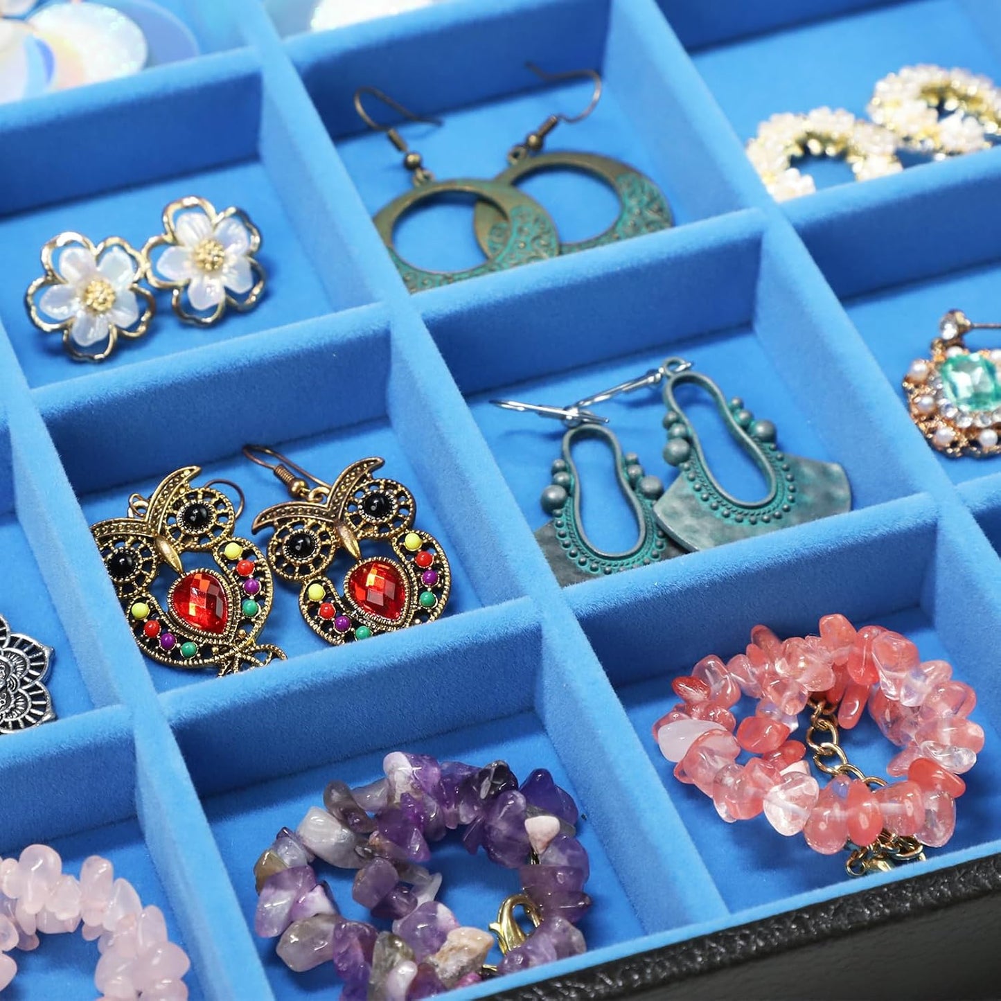 Stratalife Earring Organizer Jewelry Tray with See-through Lid Jewelry Holder Organizer Jewelry Organizer Box Jewelry Storage Crystal Holder Rock Collection Box 24 Grid (Blue Black)