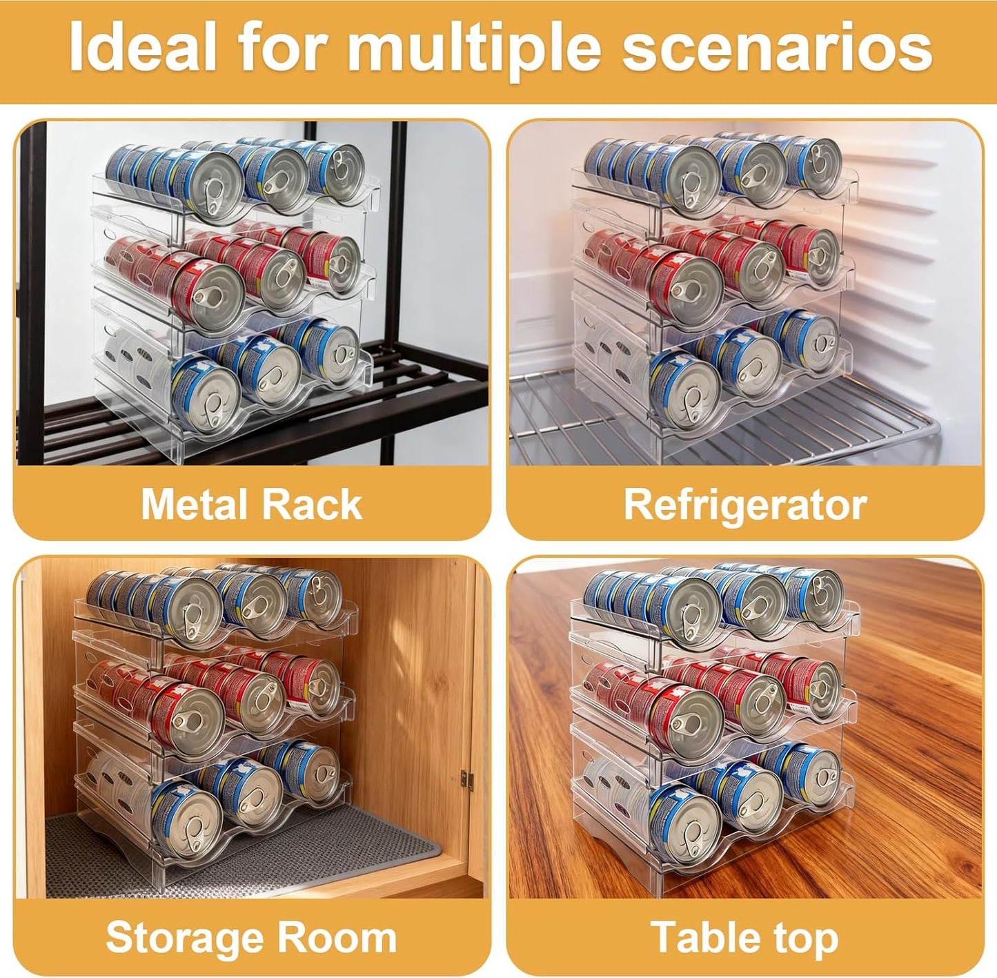 Cat Food Can Organizer,Can Organizer for Pantry,3-Layers Transparent Cat Food Storage Container Holds 54 (3.5oz) Cans,Canned Food Organizer and Storage for Countertop Kitchen Cabinet