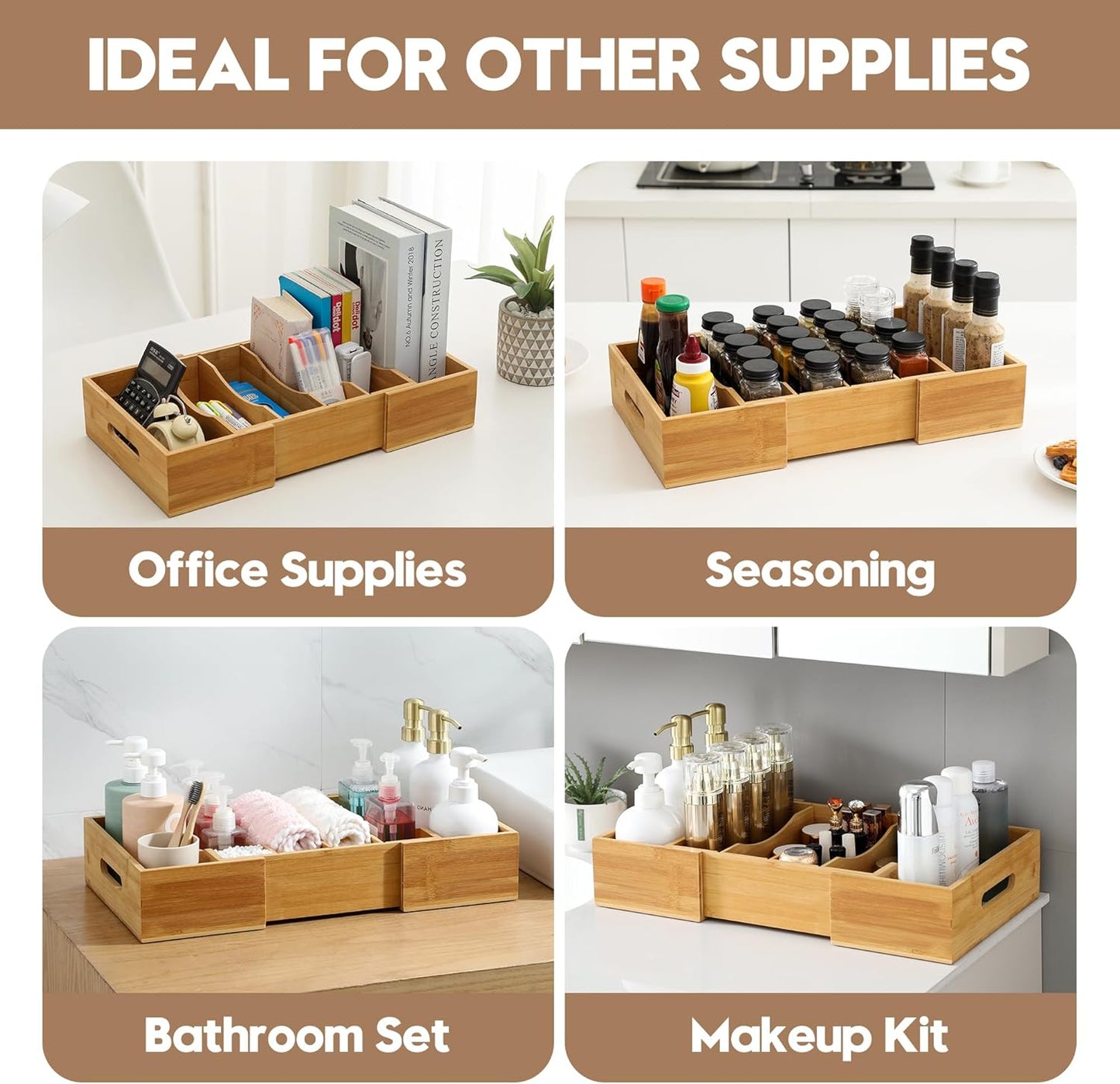 Expandable Food Container Lid Organizers Inside Cabinet, Bamboo Lids Organizer with 3 Adjustable Dividers Groove Design, Food Storage Plastic Lid Holder for Kitchen Storage, Organization