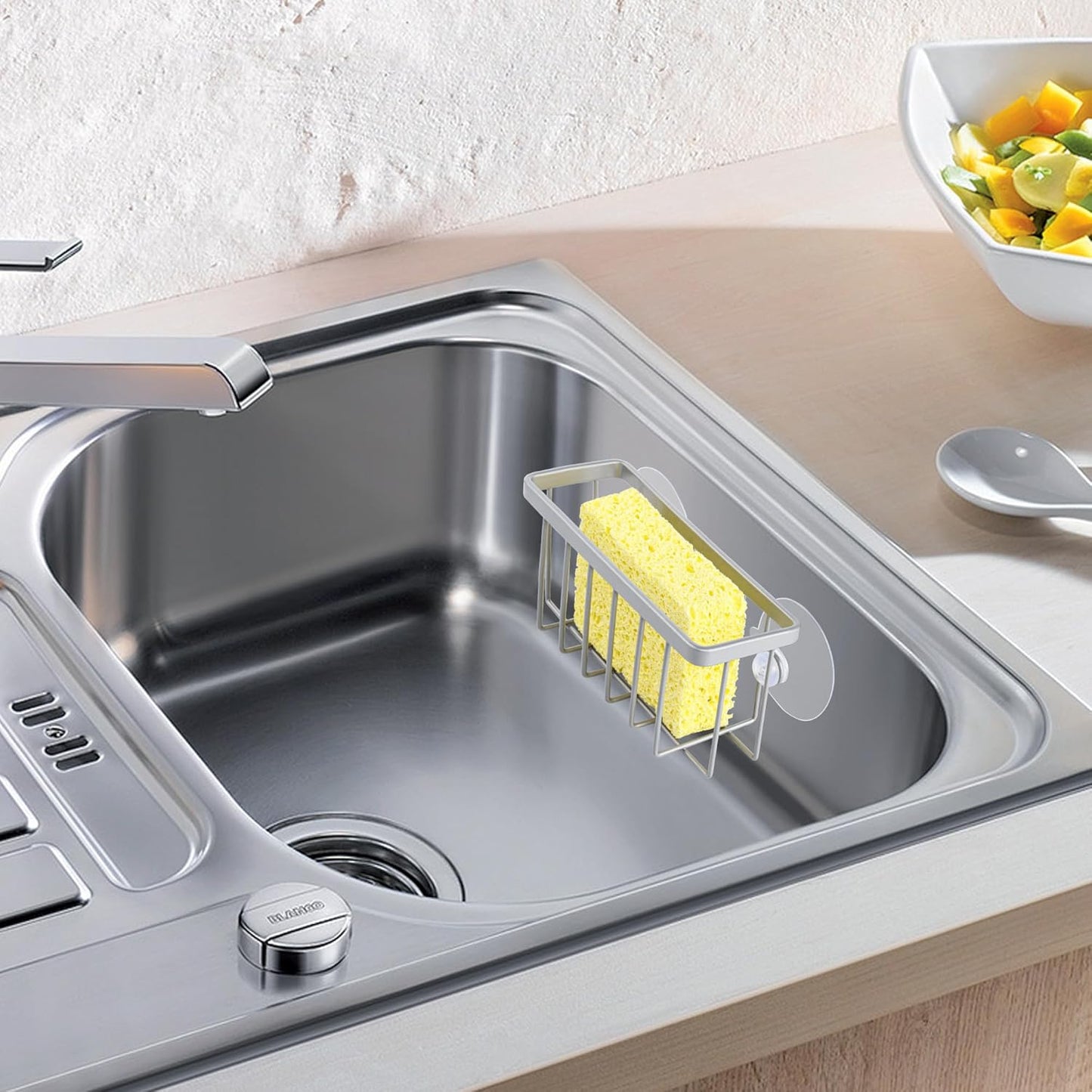 Sponge Holder for Kitchen Sink Suction,Stainless Steel Sponge Holder for Sponges, Scrubbers, Soap, Kitchen, Bathroom, Silver