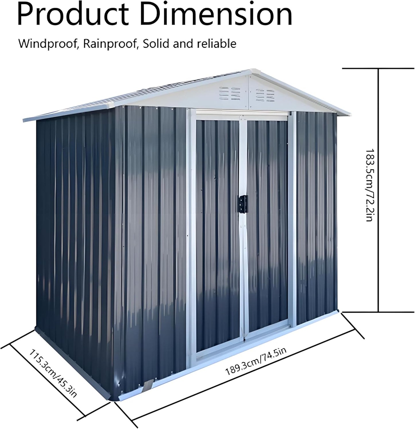 6FT x 4FT Outdoor Sheds Storage Anti-Corrosion Utility Tool House with Lockable Door & Shutter Vents Outdoor Waterproof Garden Tool Metal Storage Sheds(with Metal Foundation)