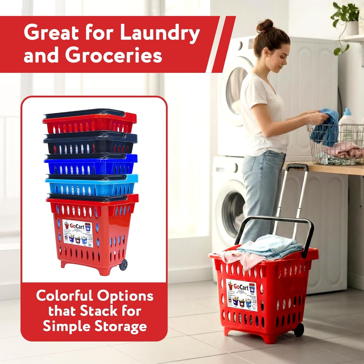 dbest products GoCart, Red Grocery Cart Shopping Laundry Basket on Wheels