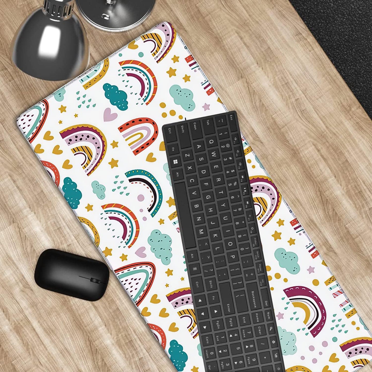 Rainbow in Cartoon Gaming Mouse Pad XXL Large Desk Mouse Pad Keyboard Mat with Stitched Edges Waterproof Non-Slip Desk Mat for Laptop,Keyboard,Computer 35.4 * 15.7 Inch