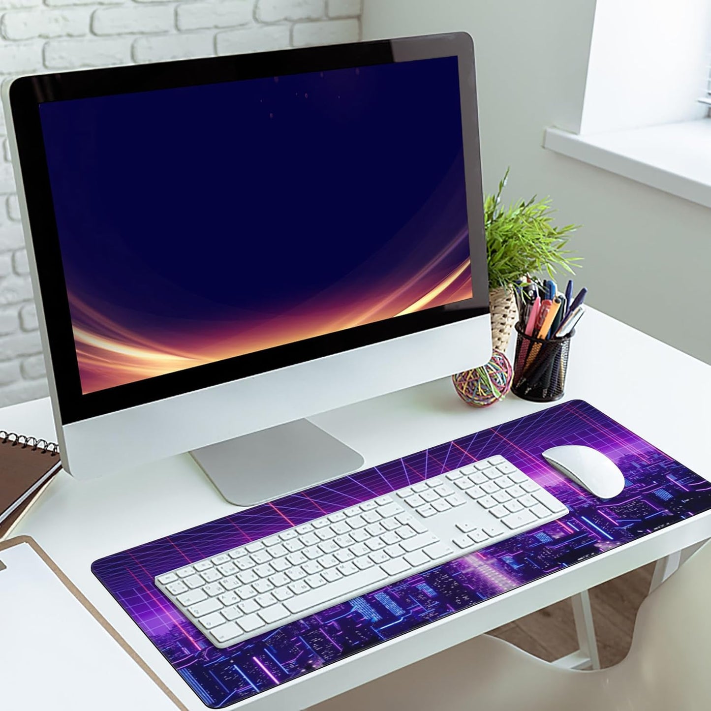 Desk Mat,Cyberpunk Gaming Mouse Pad,XXL Extended Mouse Pad Mat for Office,Computer,Keyboard with Non-Slip Base Stitched Eges Mousepad 35.4x15.75 inch