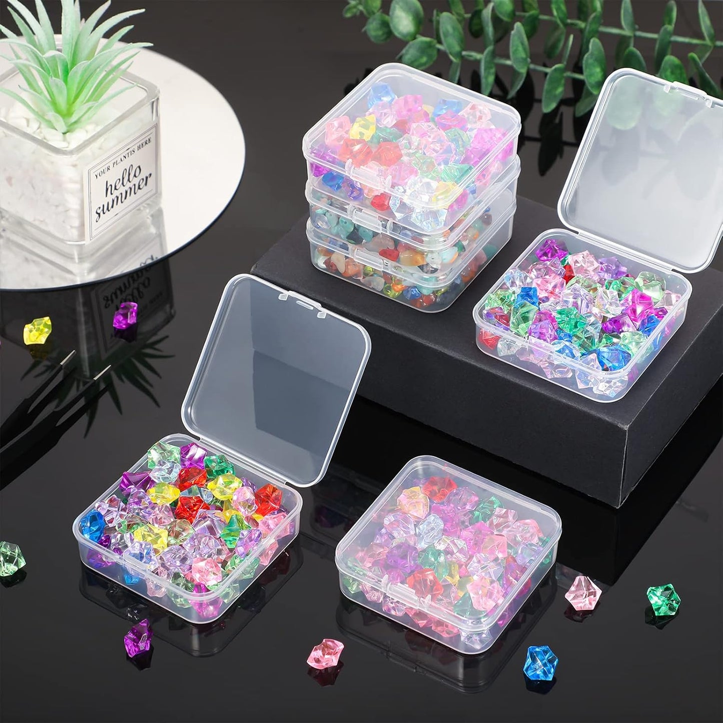 SATINIOR 48 Packs Clear Small Plastic Containers Transparent Storage Box with Hinged Lid for Small Items Crafts Jewelry (2.52 x 2.52 x 0.79 Inches)